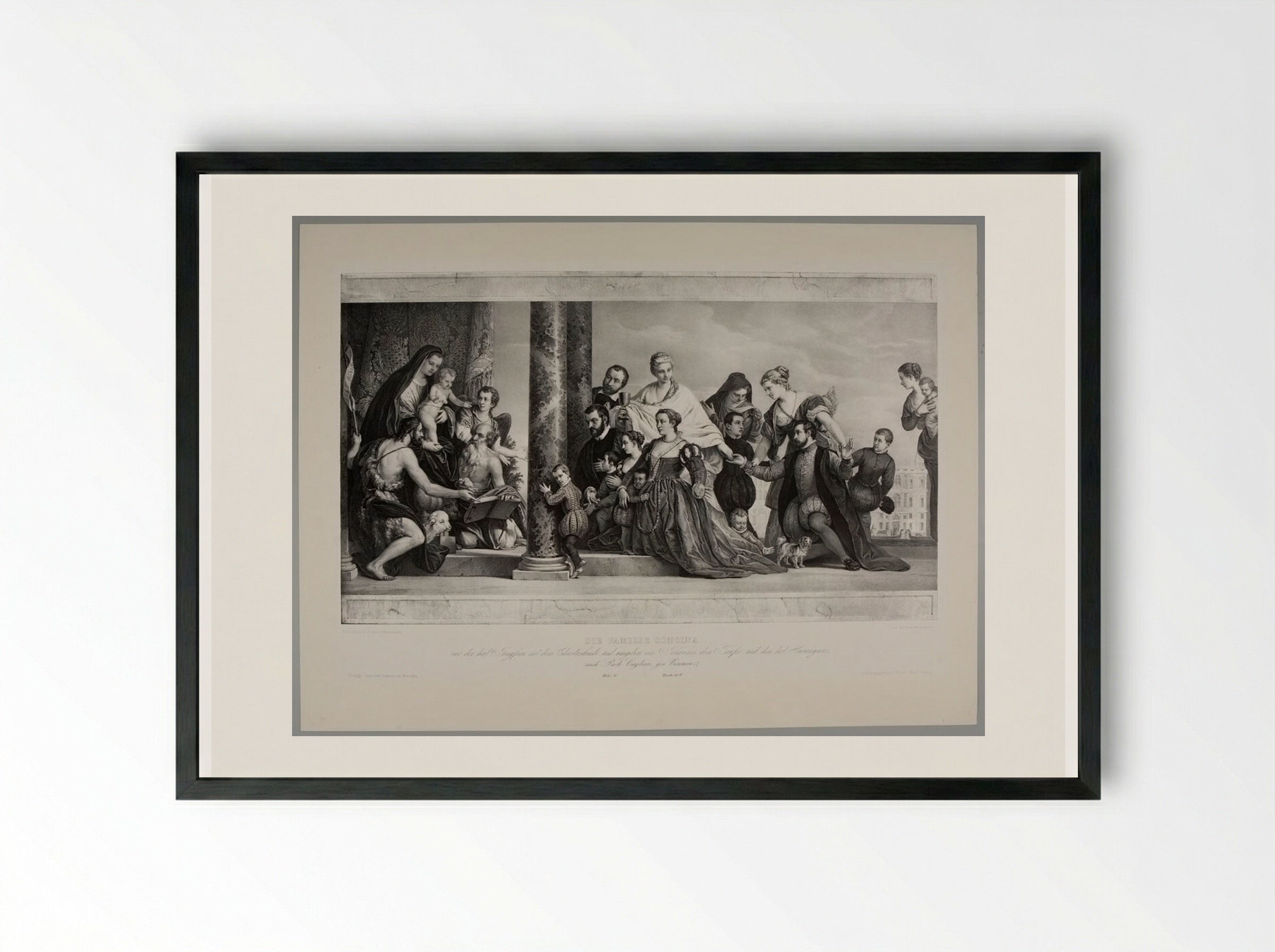 The Concina Family before the Holy Virgin and the Christ Child - Franz Hanfstaengl - Framed Print Black