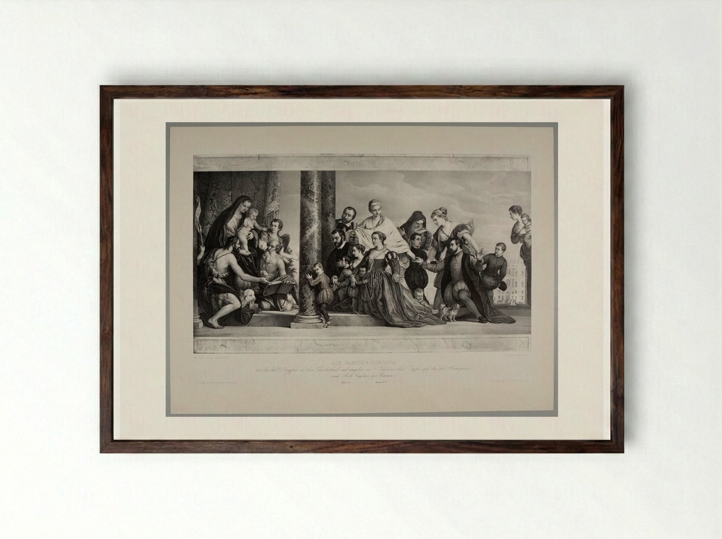 The Concina Family before the Holy Virgin and the Christ Child - Franz Hanfstaengl - Framed Print Dark Wood