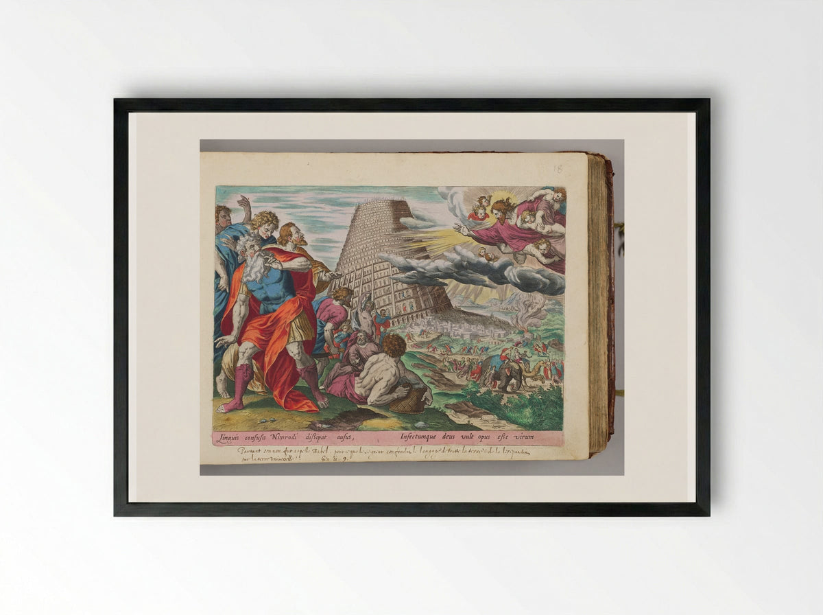 The Confusion of Tongues - Hans Collaert the Elder - Framed Print Black