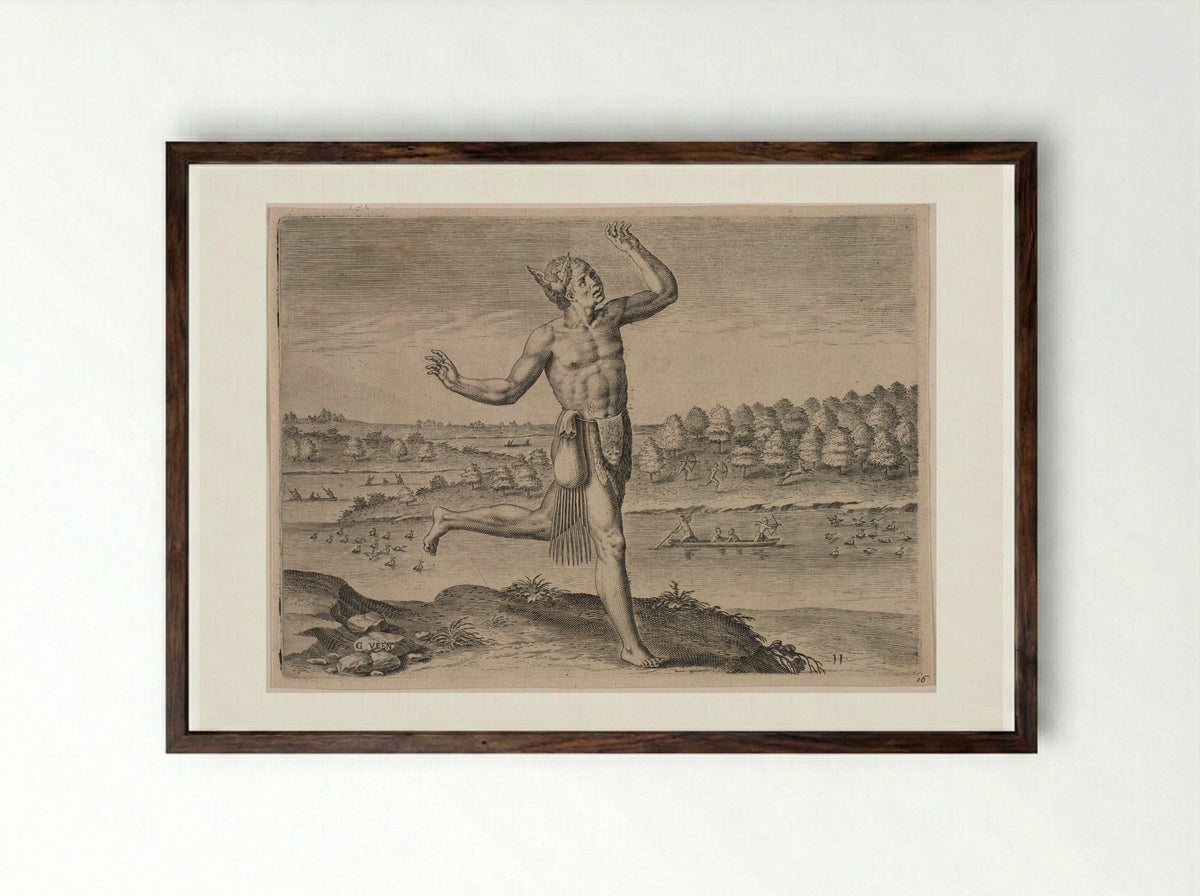 The Conjurer - Theodor de Bry - Framed Print Dark Wood