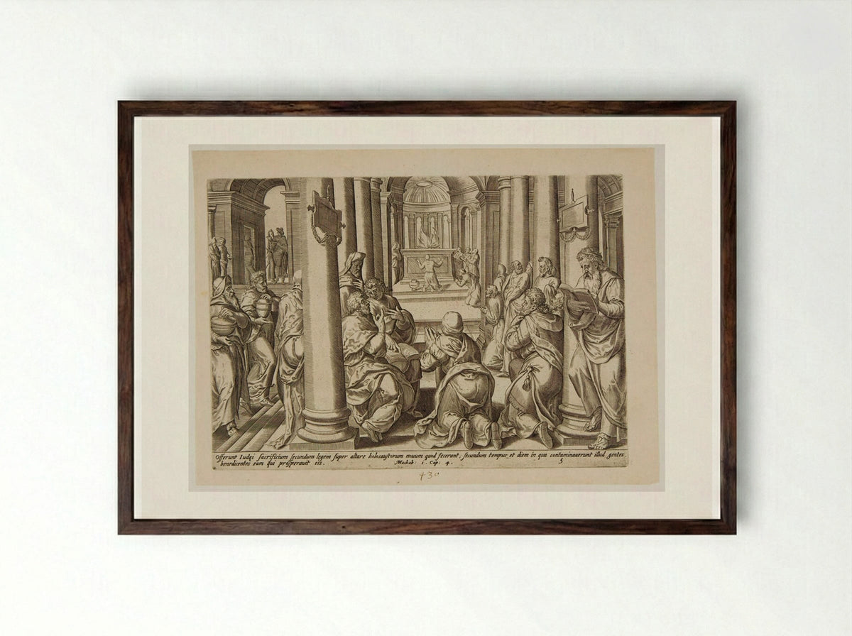 The Consecration of the New Altar - Johannes Wierix - Framed Print Dark Wood