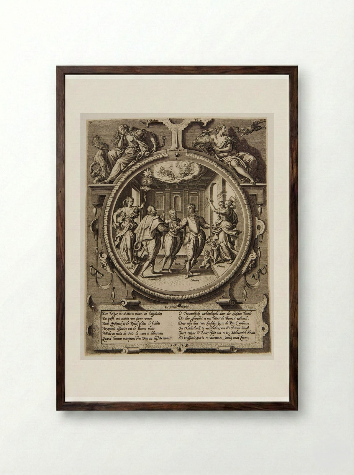 The Conspiracy of Liedekercke, Boursse and Rouck - Johannes Wierix - Framed Print Dark Wood