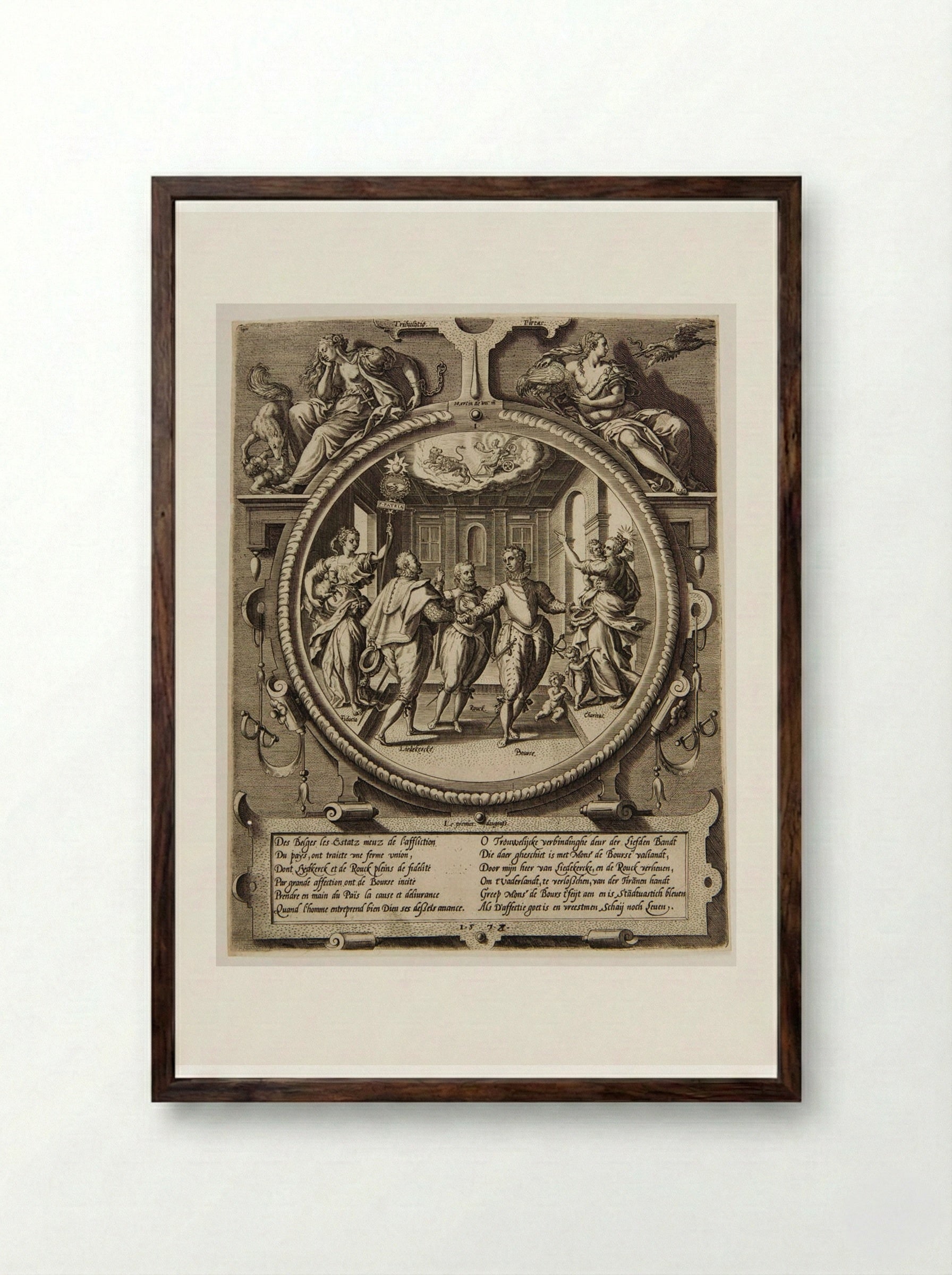 The Conspiracy of Liedekercke, Boursse and Rouck - Johannes Wierix - Framed Print Dark Wood