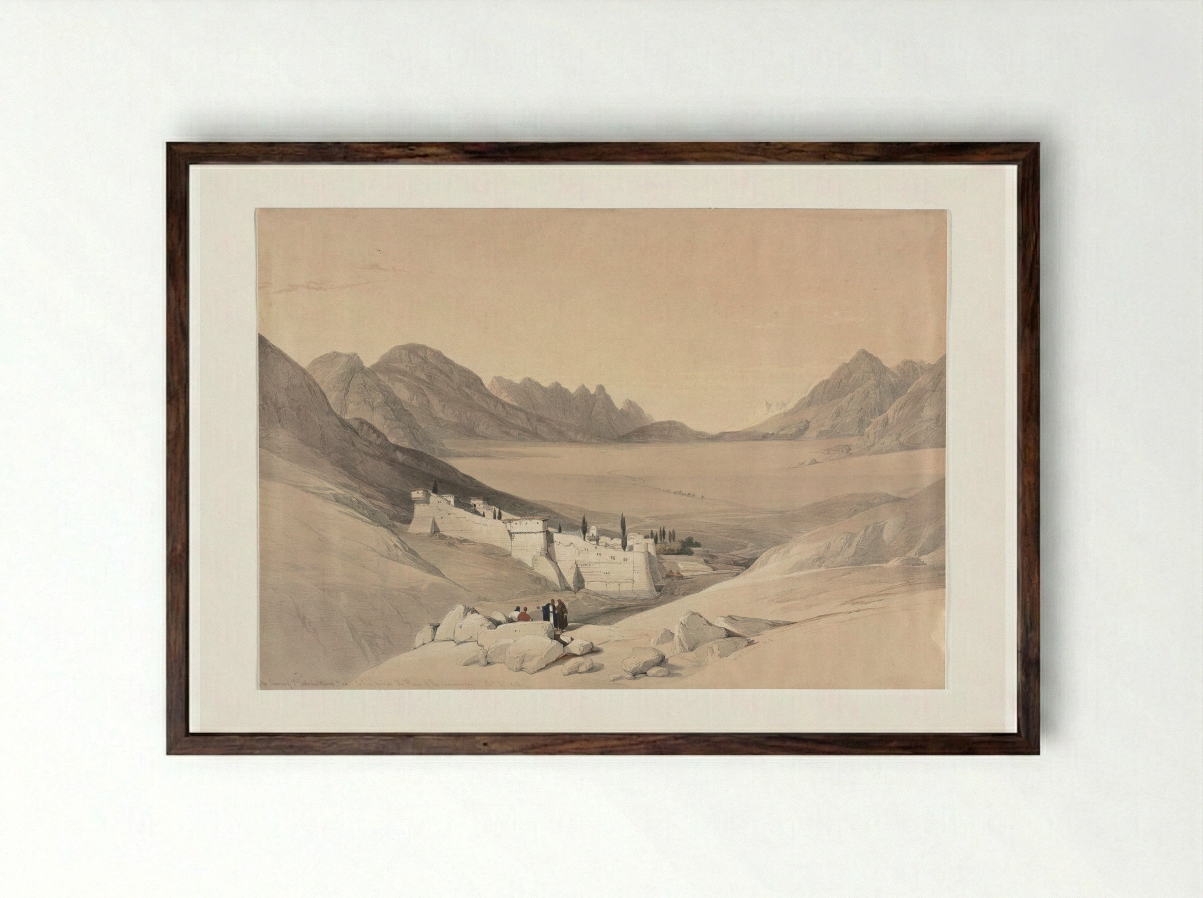 The Convent of St. Catherine, Mount Sinai - David Roberts - Framed Print Dark Wood