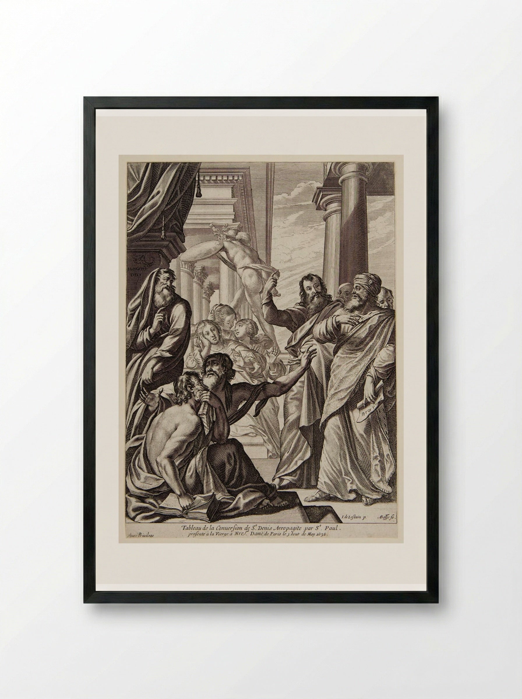 The Conversion of Saint Dionysius the Areopagite - Abraham Bosse - Framed Print Black