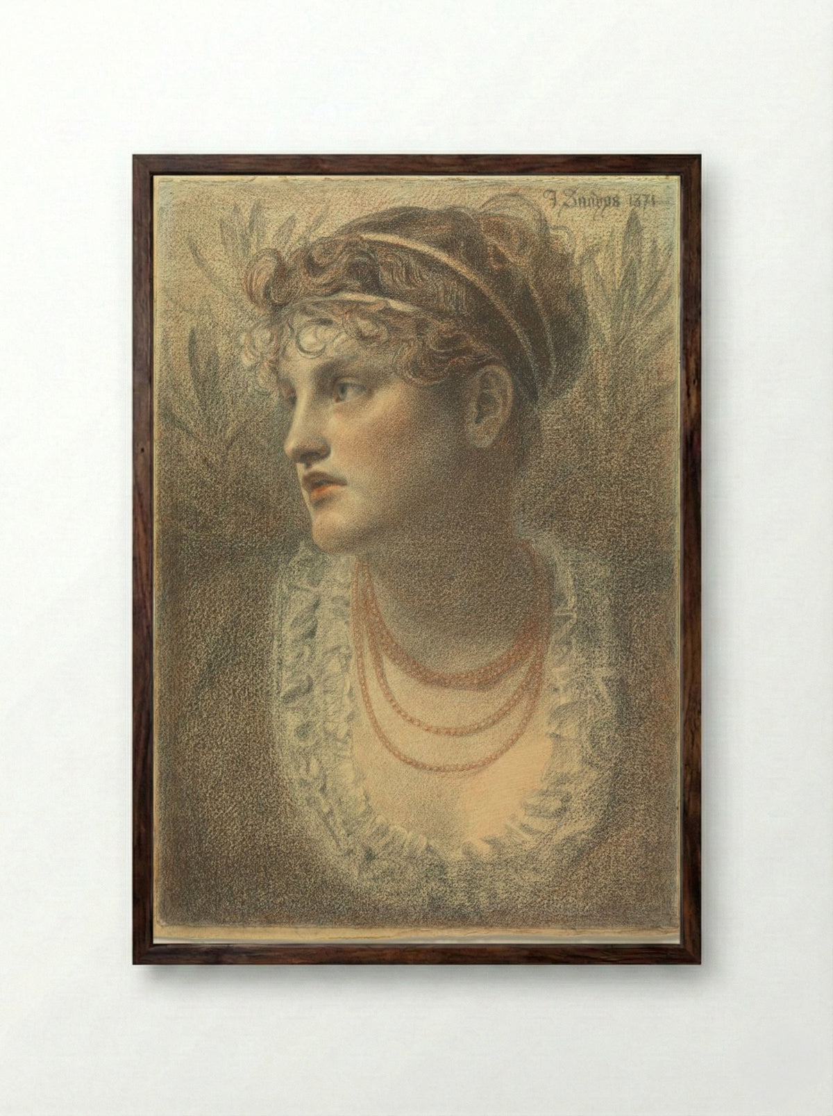 The Coral Necklace - Frederick Sandys - Framed Print Dark Wood