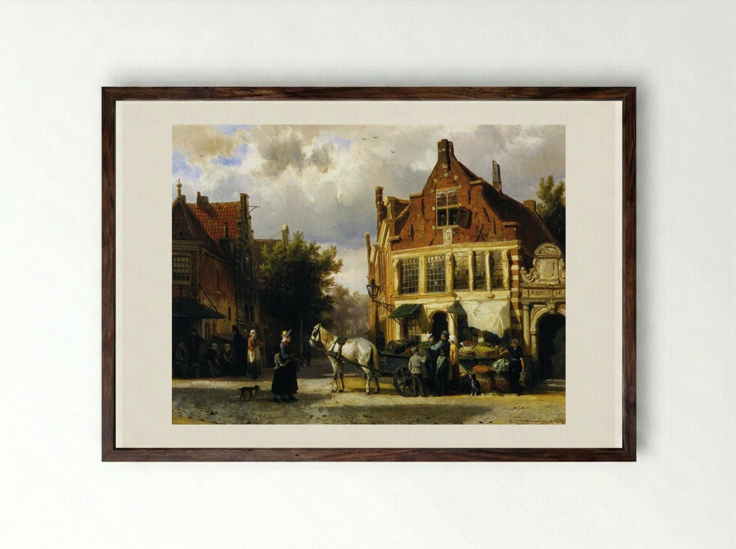The Corner of Westerstraat and Tabakstraat in Enkhuizen - Cornelis Springer - Framed Print Dark Wood