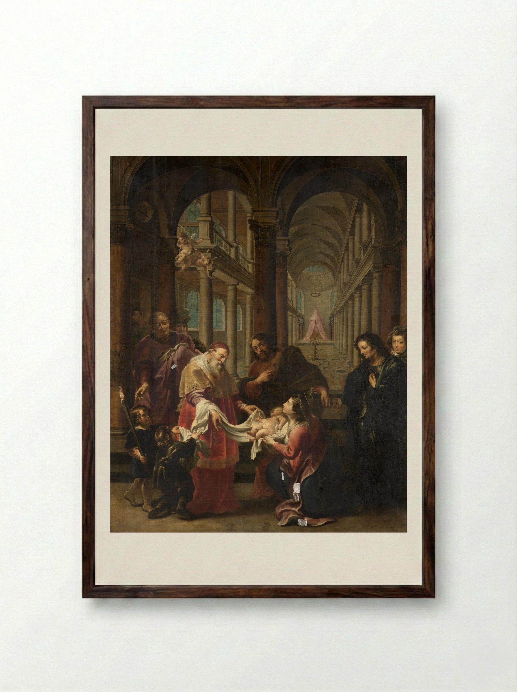 The Coronation of the Virgin by the Christ Child - Cornelis Schut (I) - Framed Print Dark Wood