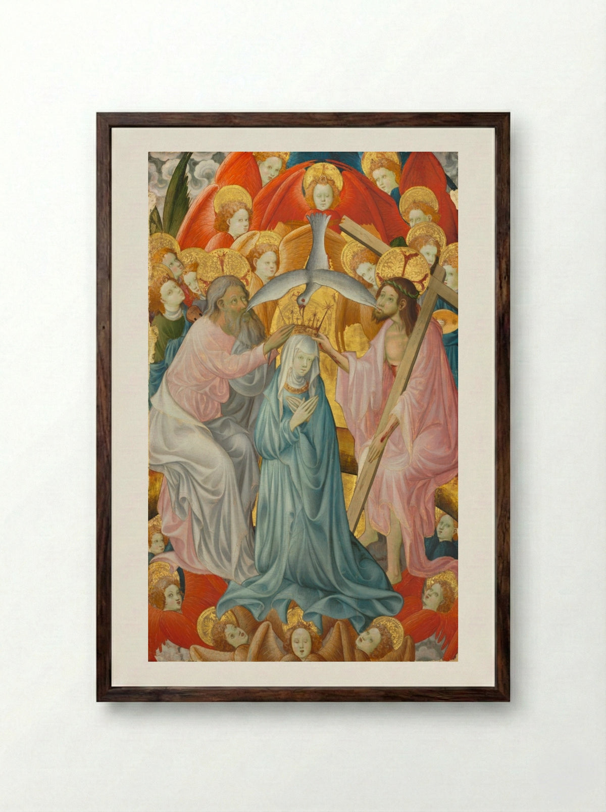 The Coronation of the Virgin with the Trinity - Master of Rubielos de Mora - Framed Print Dark Wood