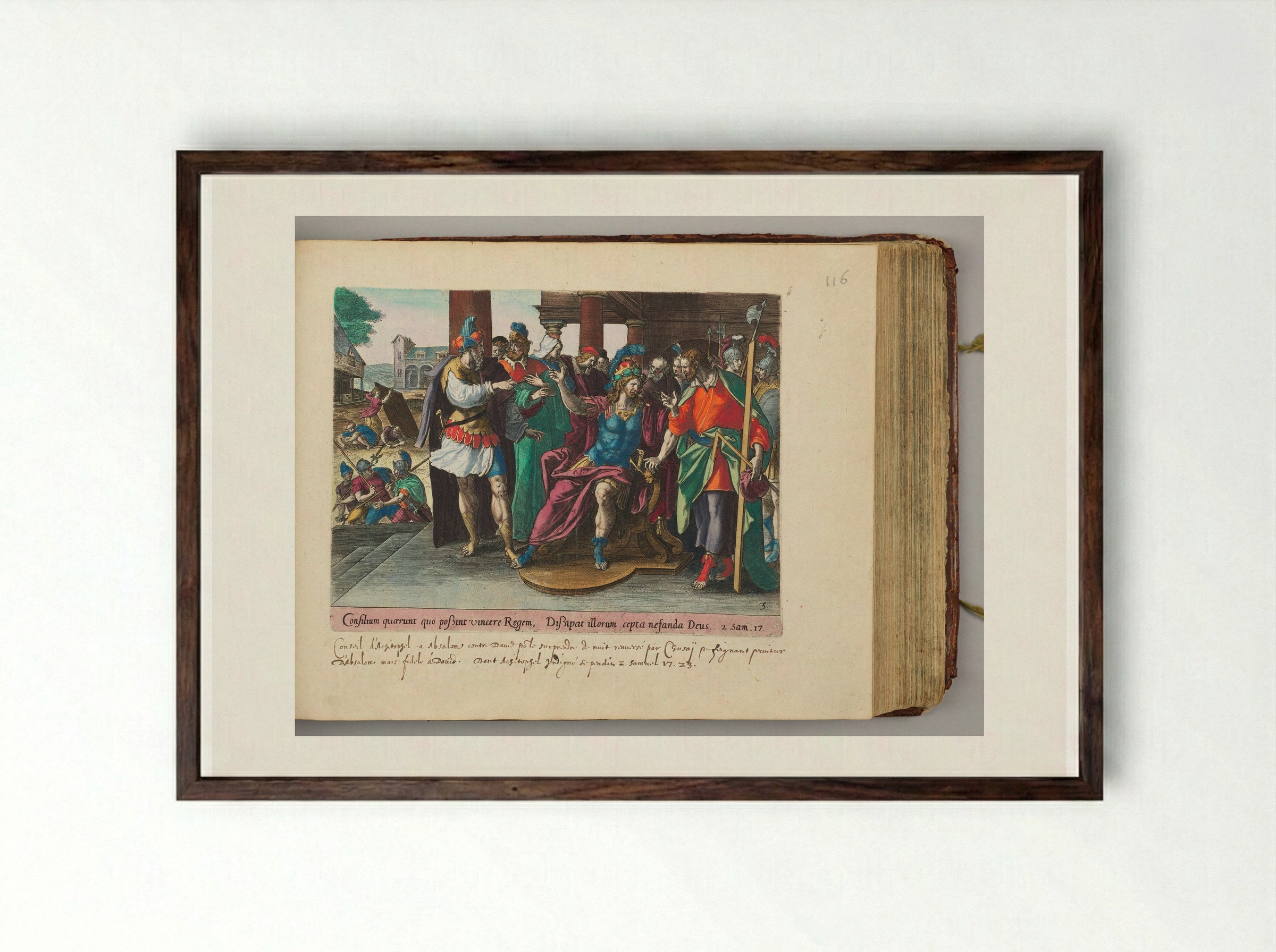 The Counsel of Ahithophel and Hushai with Absalom - Johannes Wierix - Framed Print Dark Wood