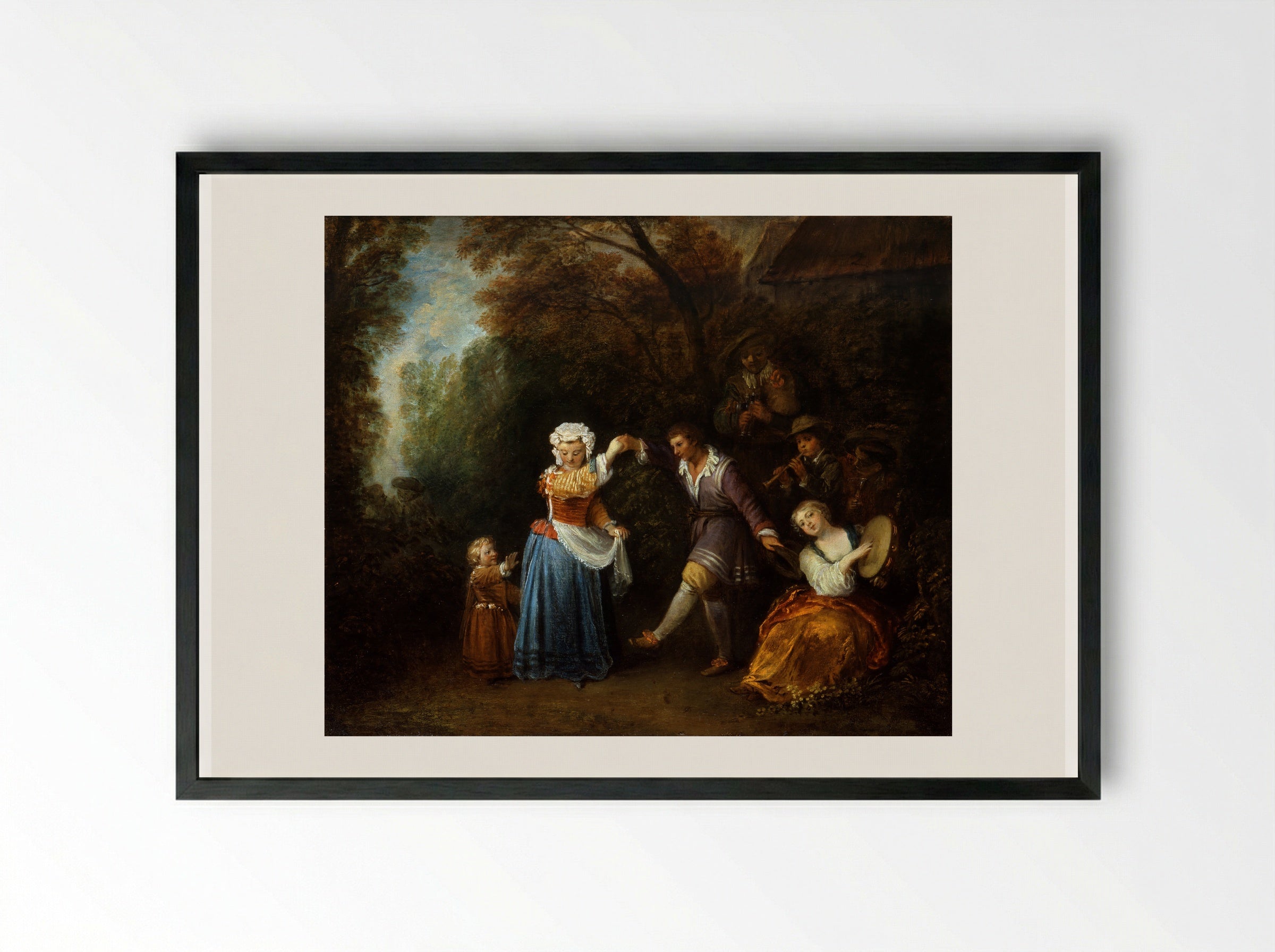 The Country Dance - Antoine Watteau - Framed Print Black