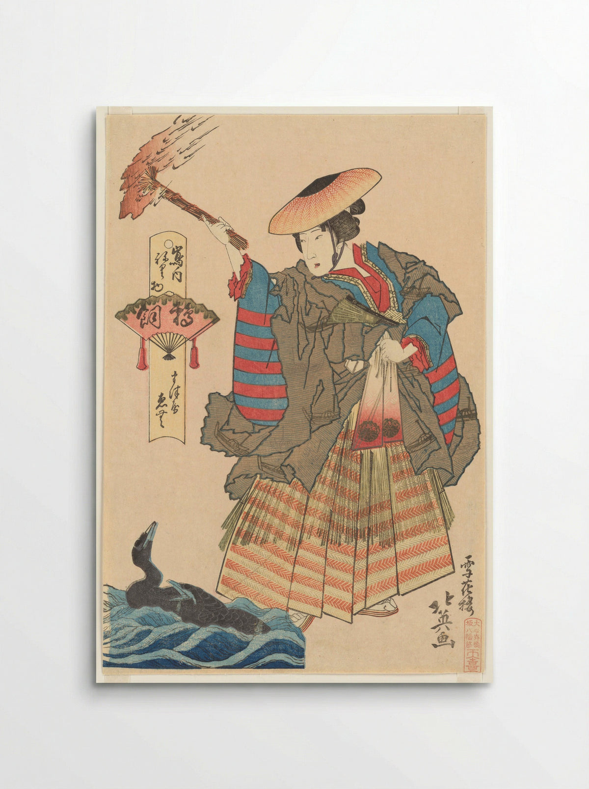 The Courtesan Emu of the Matsuya Brothel as a Cormorant Fisherwoman - Shunbaisai Hokuei - Poster