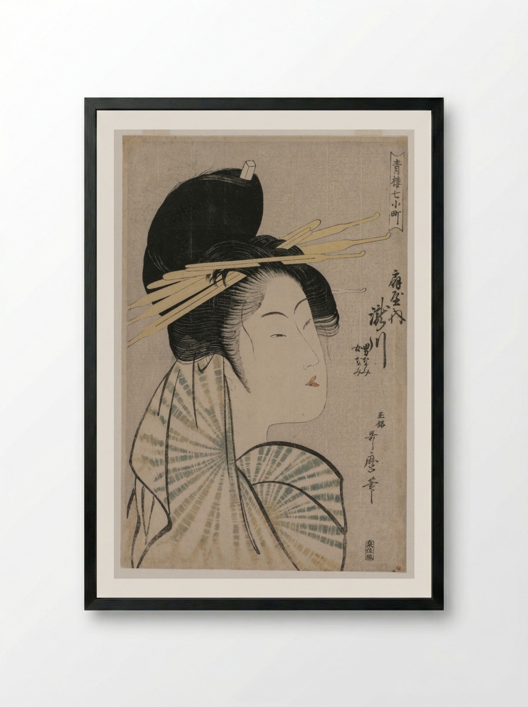 The Courtesan Takigawa of Ogiya - Kitagawa Utamaro - Framed Print Black