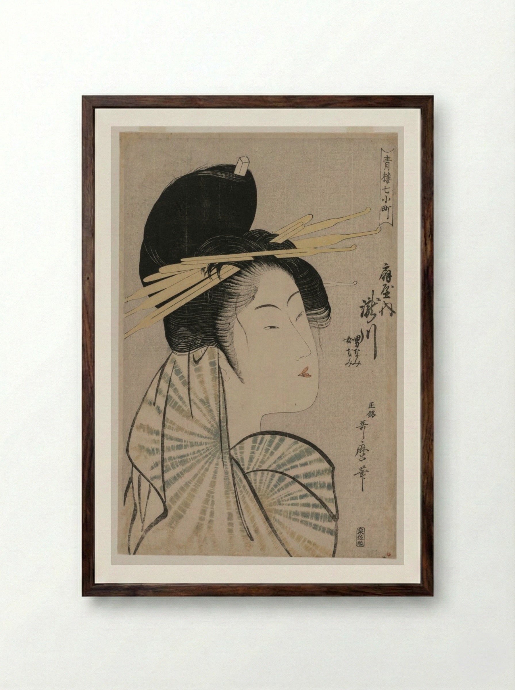 The Courtesan Takigawa of Ogiya - Kitagawa Utamaro - Framed Print Dark Wood