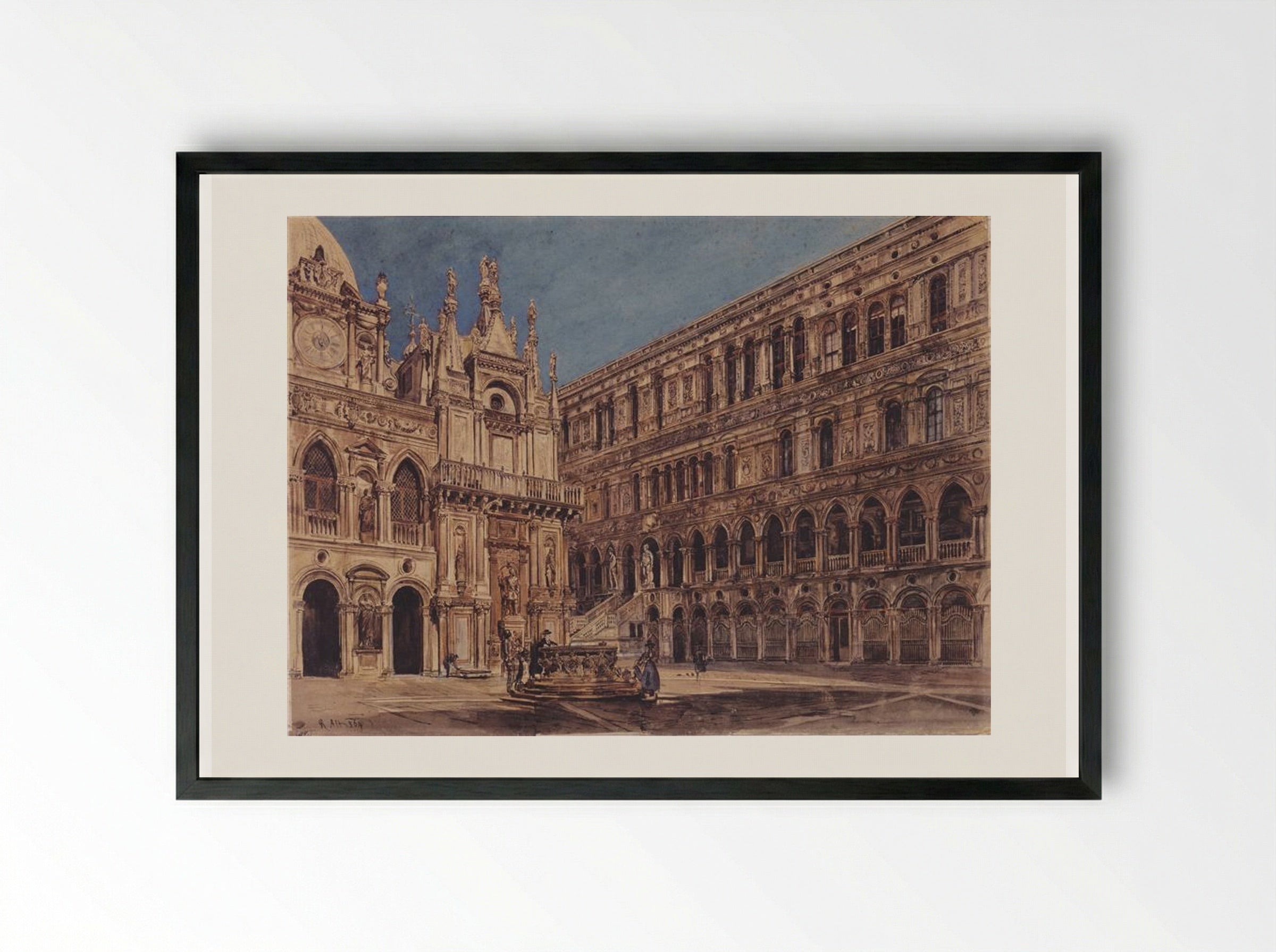 The Courtyard of the Doge's Palace in Venice - Rudolf von Alt - Framed Print Black