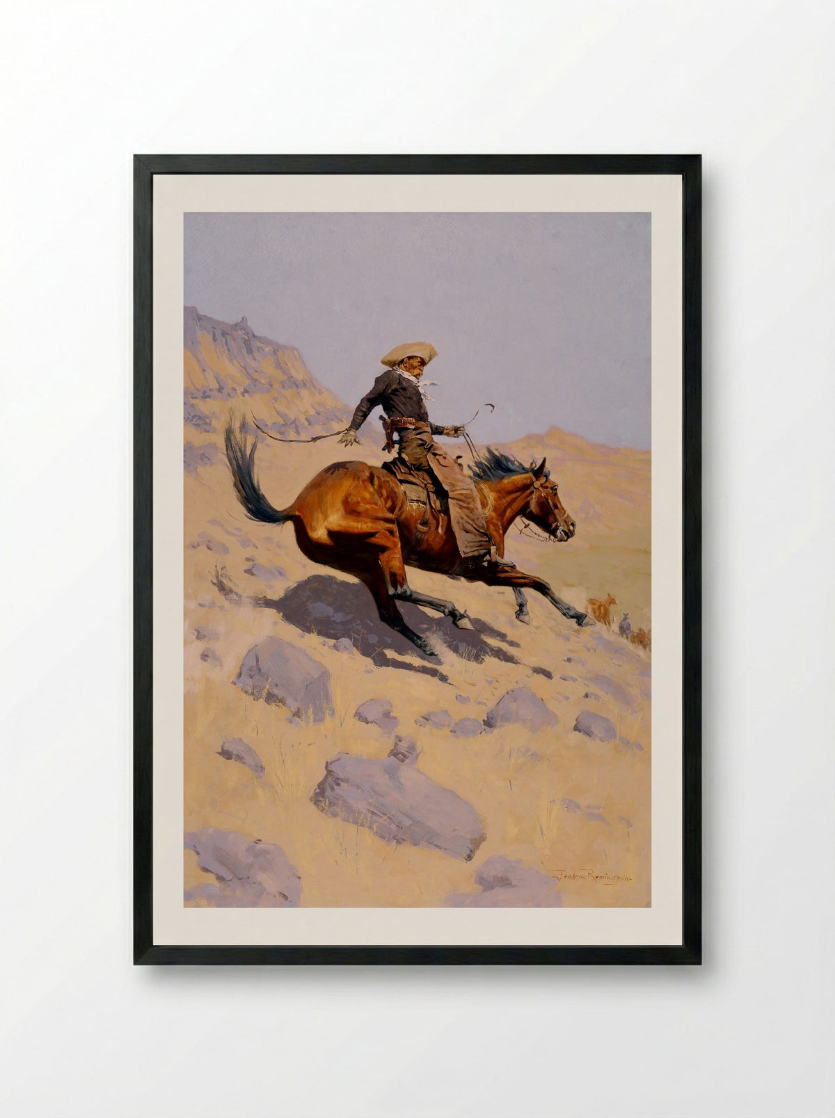 The Cowboy - Frederic Remington - Framed Print Black