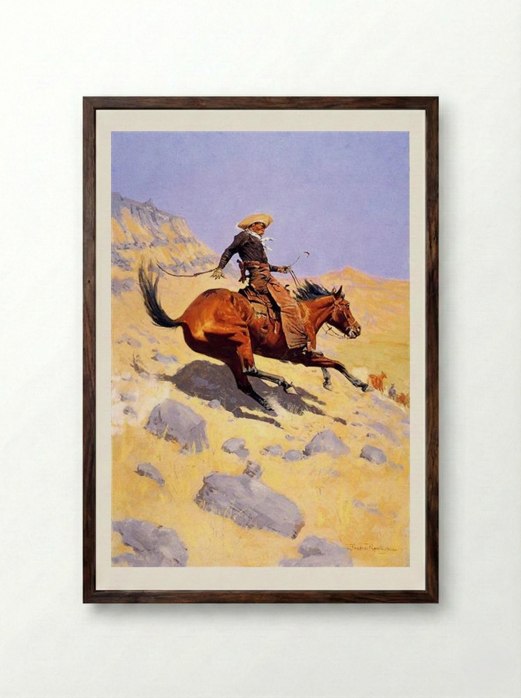 The Cowboy - Frederic Remington - Framed Print Dark Wood
