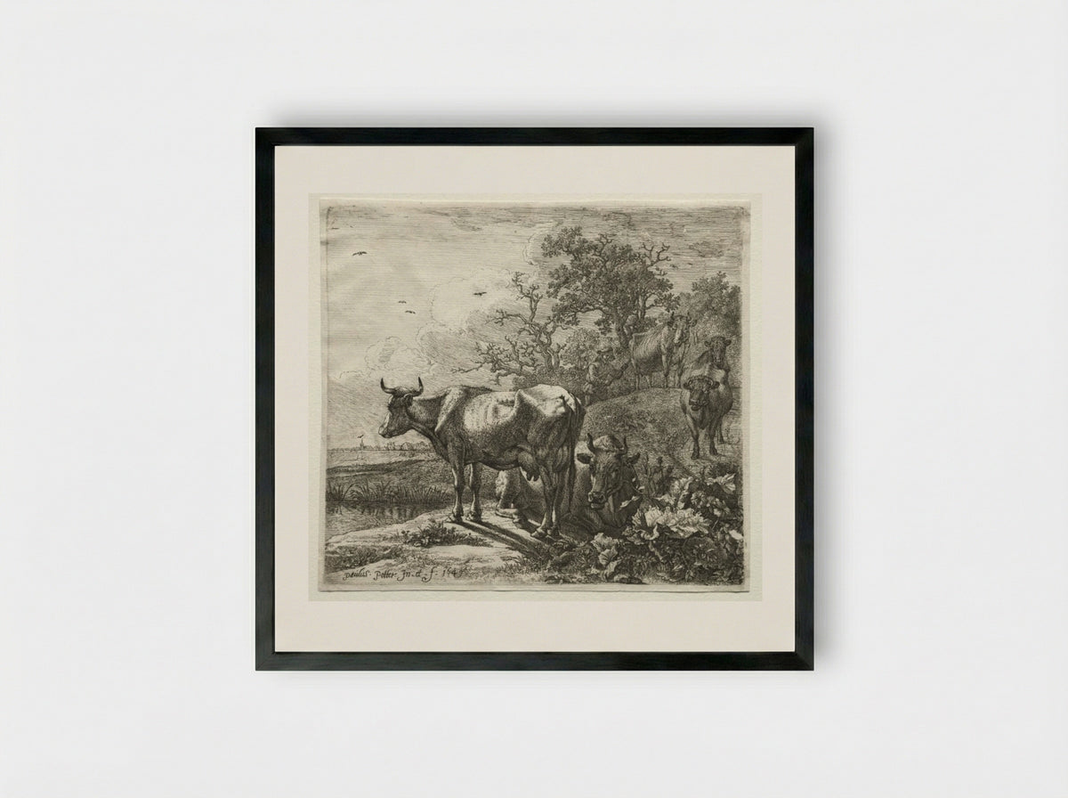 The Cowherd - Paulus Potter - Framed Print Black