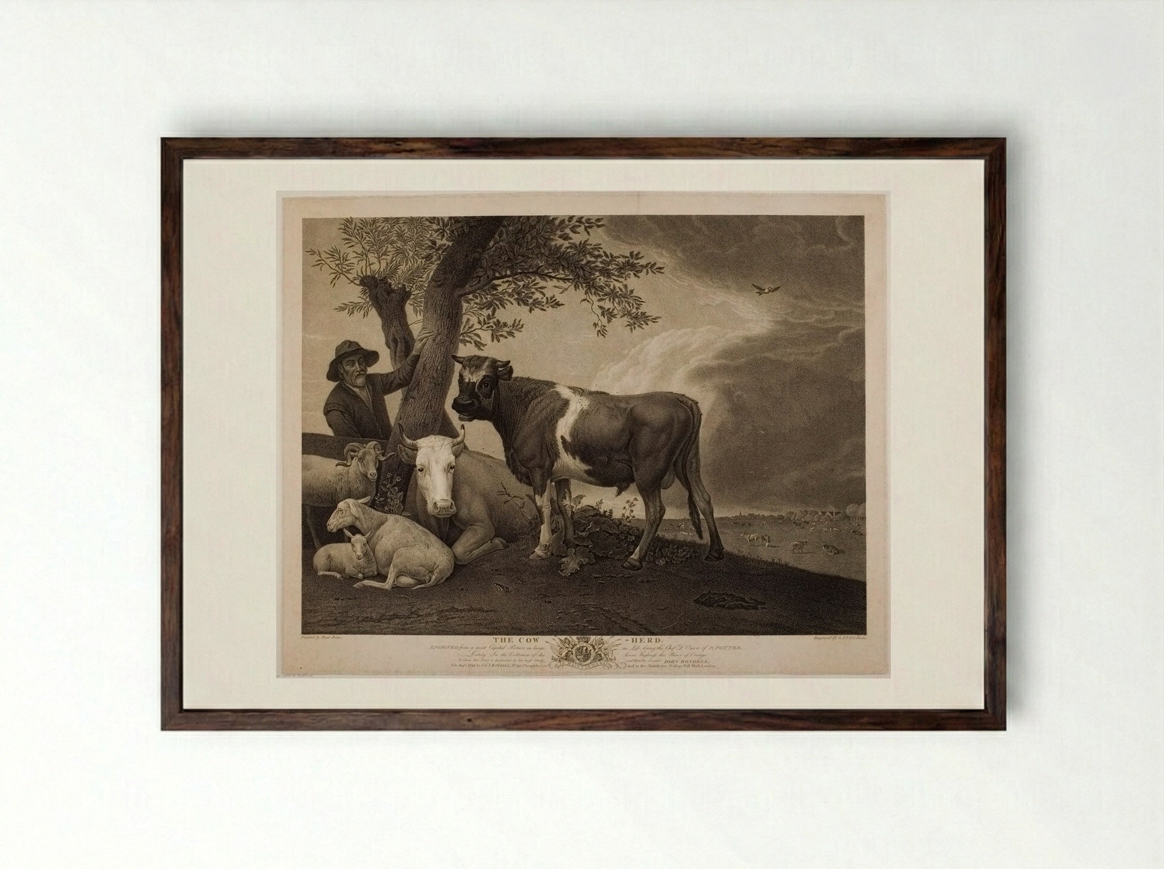 The Cowherd - Georg Sigmund Facius - Framed Print Dark Wood