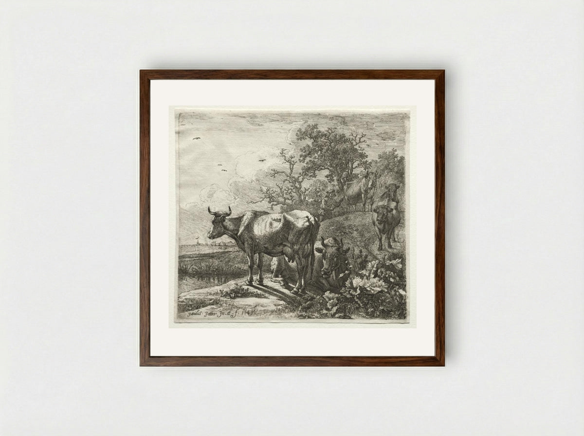 The Cowherd - Paulus Potter - Framed Print Dark Wood