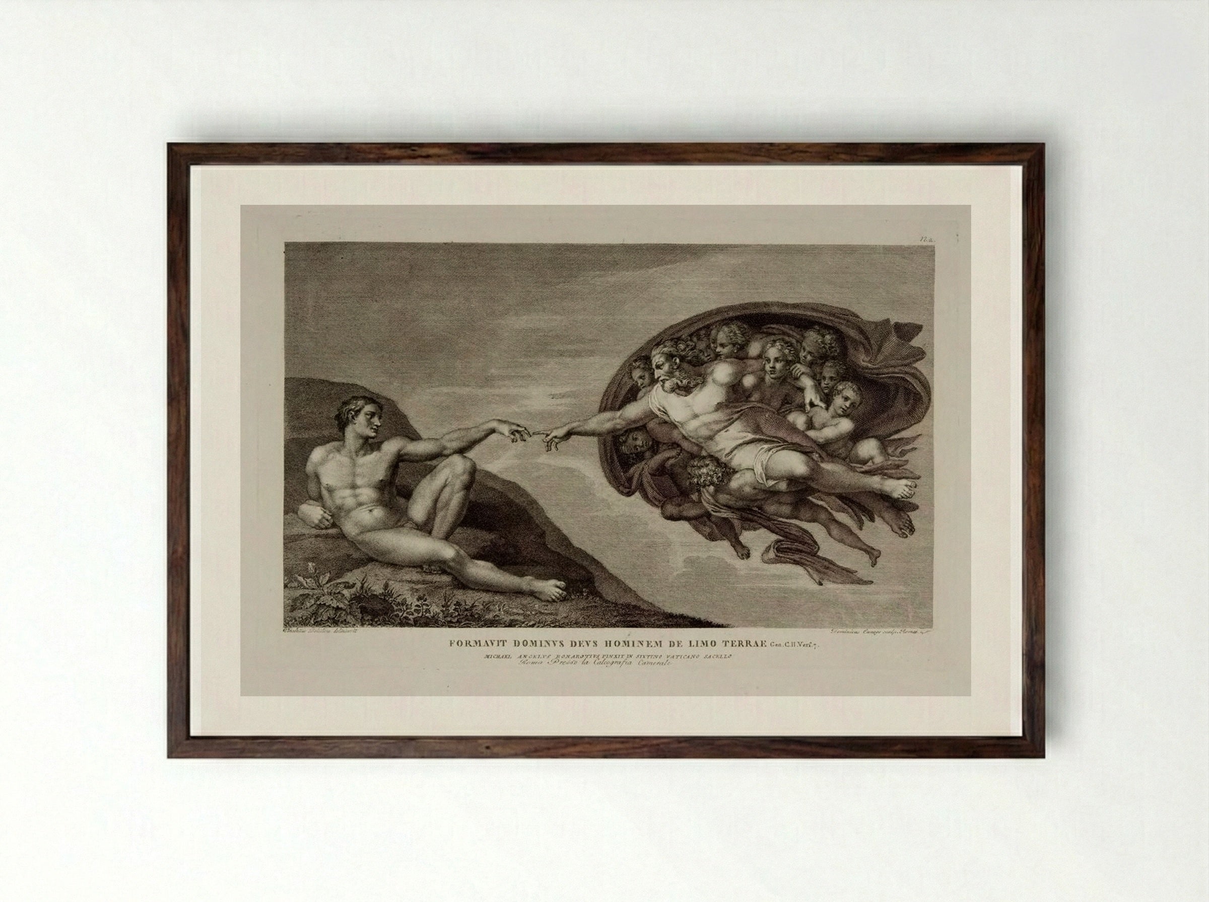 The Creation of Adam (After Michelangelo) - Domenico Cunego - Framed Print Dark Wood