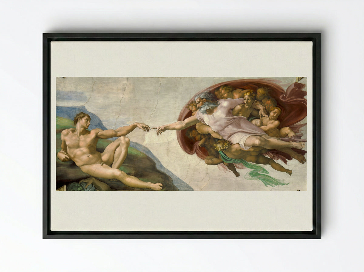 The Creation of Adam - Michelangelo - Framed Canvas Black
