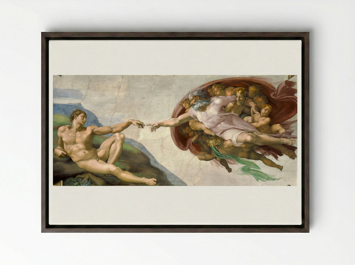 The Creation of Adam - Michelangelo - Framed Canvas Dark Wood