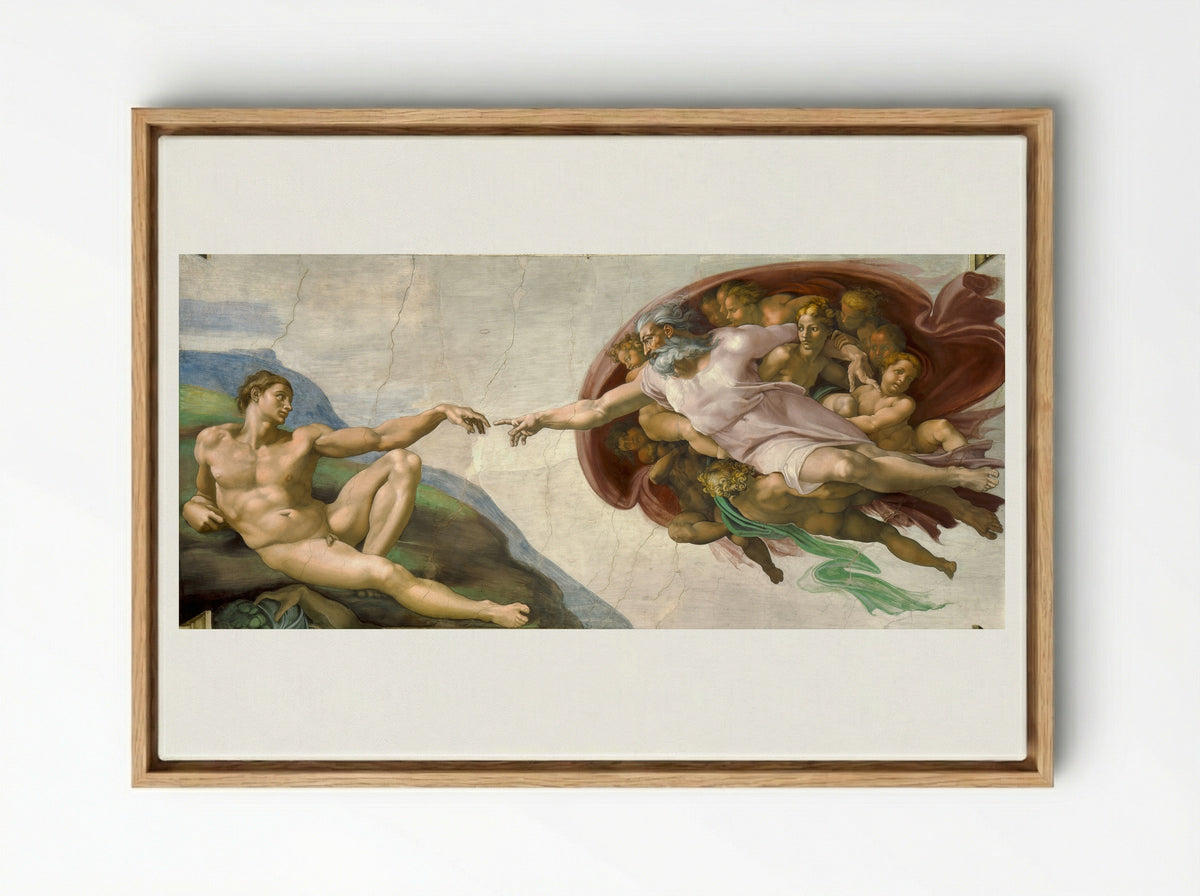 The Creation of Adam - Michelangelo - Framed Canvas Wood