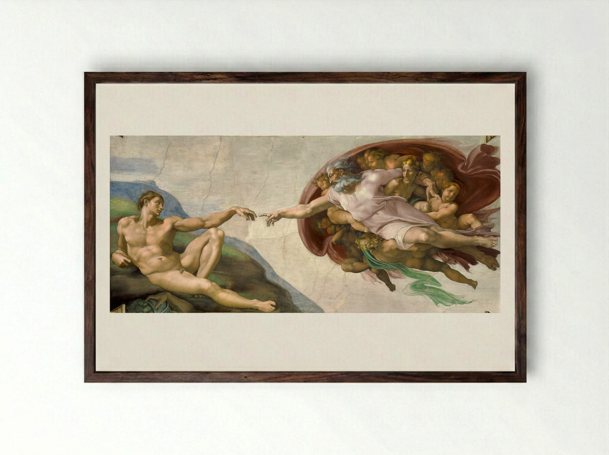 The Creation of Adam - Michelangelo - Framed Print Dark Wood