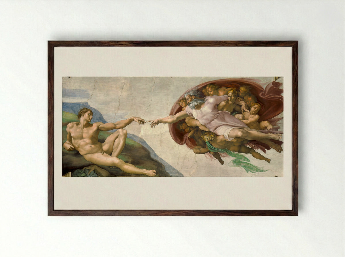 The Creation of Adam - Michelangelo - Framed Print Dark Wood