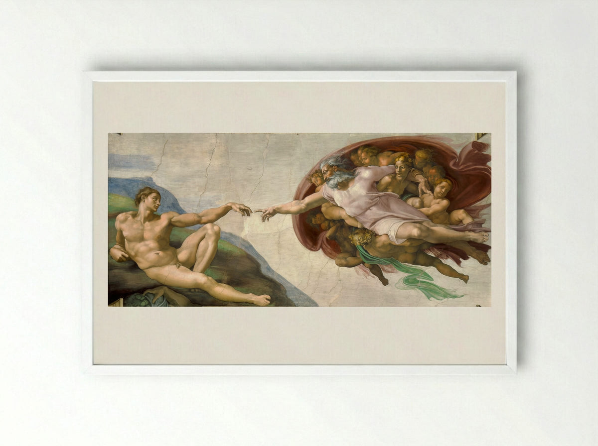 The Creation of Adam - Michelangelo - Framed Print White