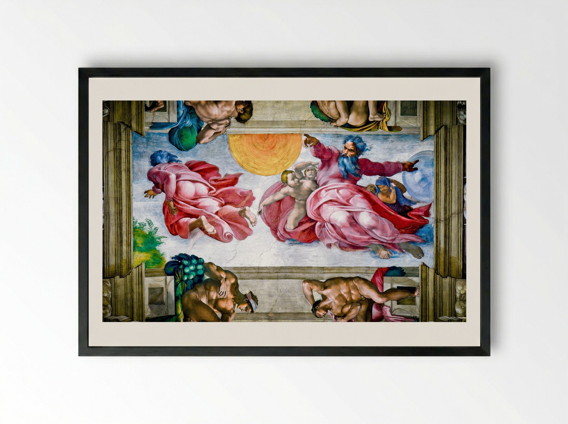 The Creation of the Sun and Moon - Michelangelo Buonarroti - Framed Print Black