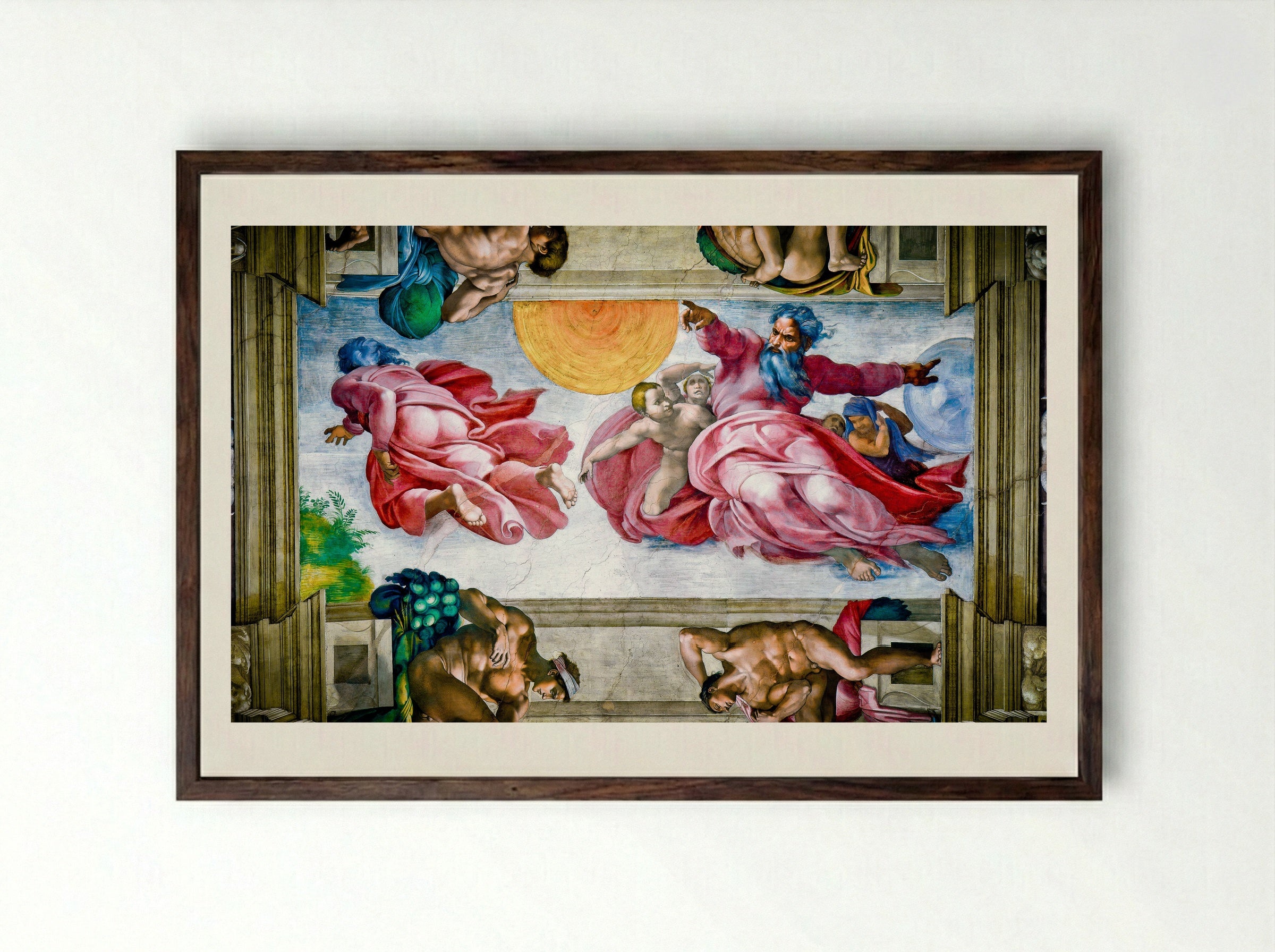 The Creation of the Sun and Moon - Michelangelo Buonarroti - Framed Print Dark Wood