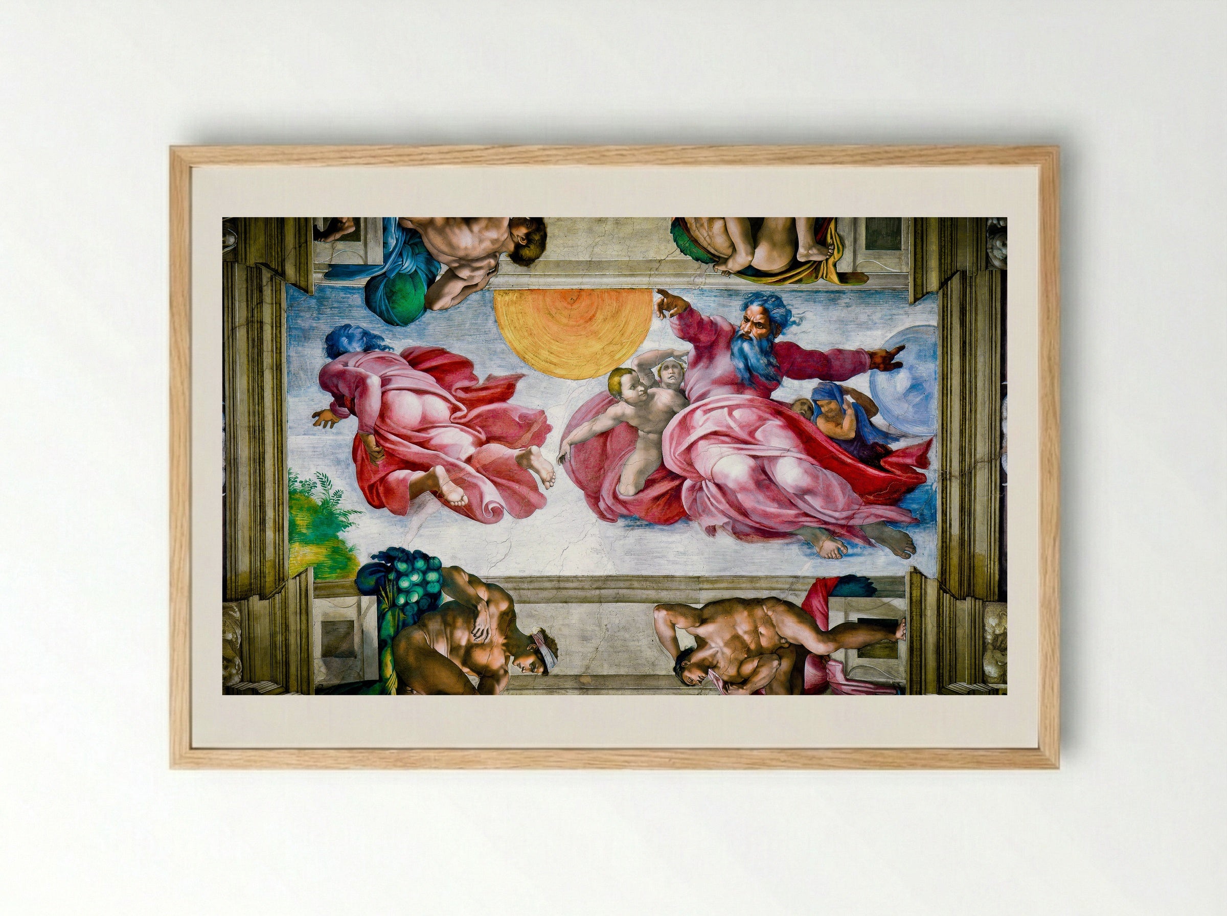 The Creation of the Sun and Moon - Michelangelo Buonarroti - Framed Print Wood