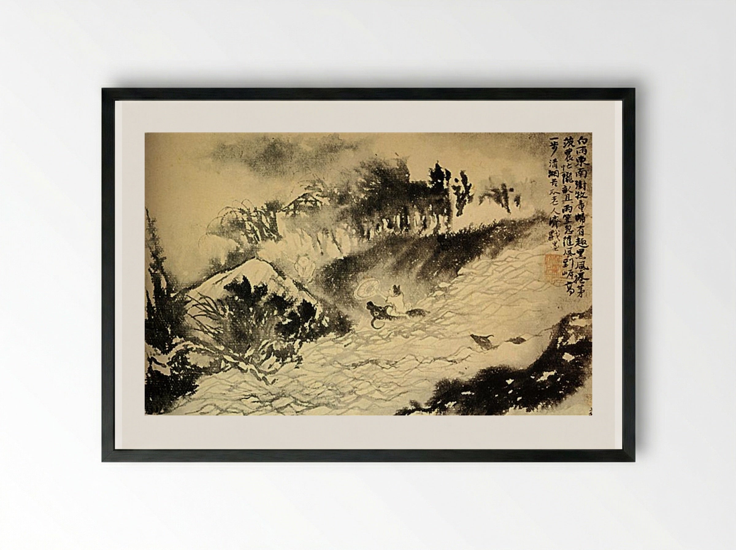 The Crosses Torrent - Shitao - Framed Print Black