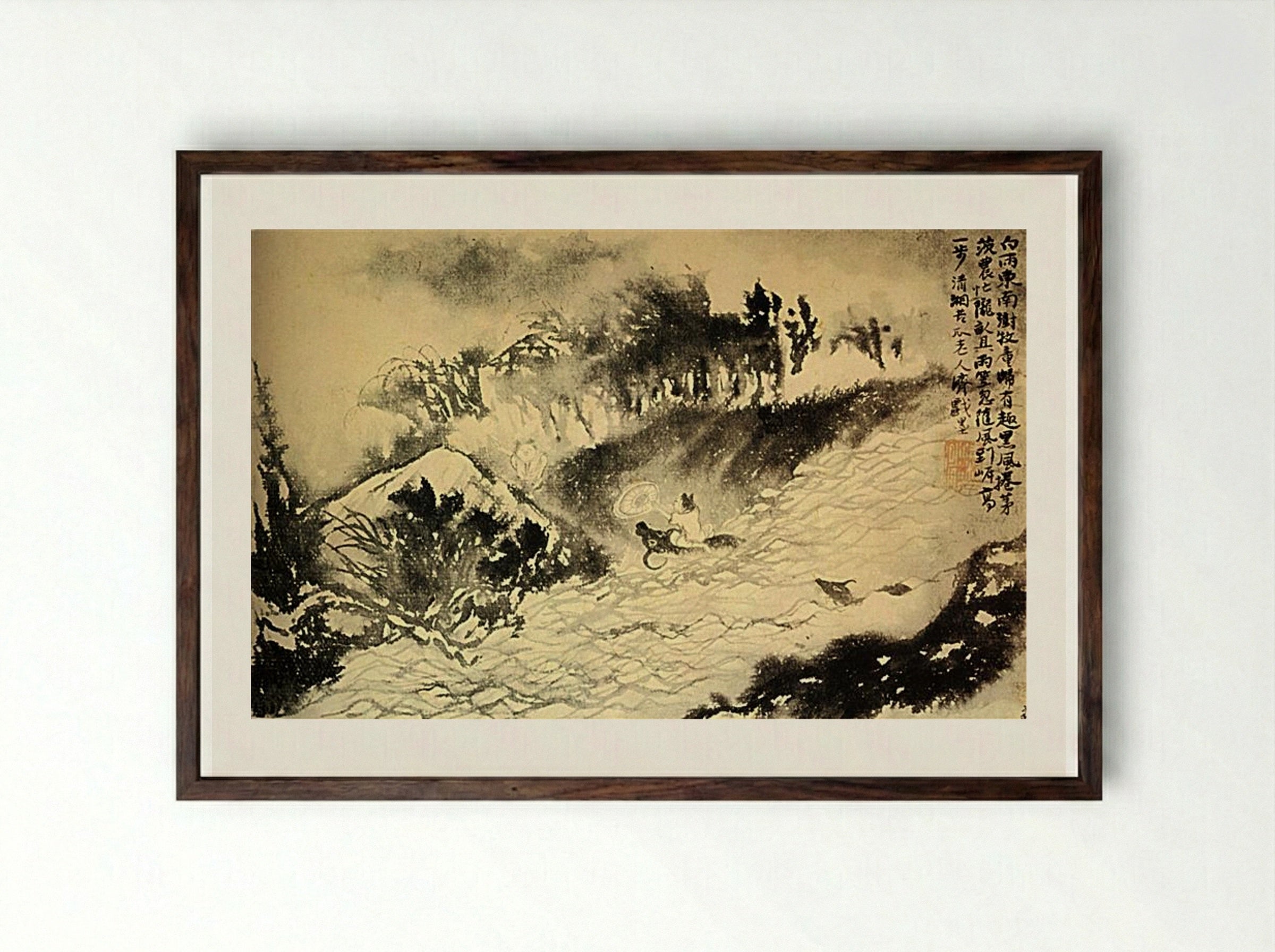 The Crosses Torrent - Shitao - Framed Print Dark Wood