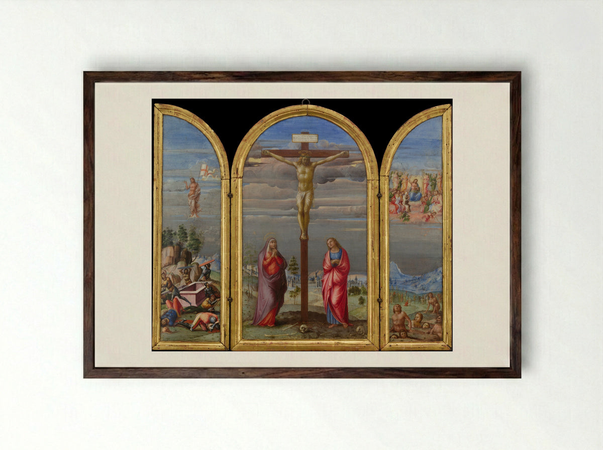 The Crucifixion (Triptych) - Francesco Granacci - Framed Print Dark Wood