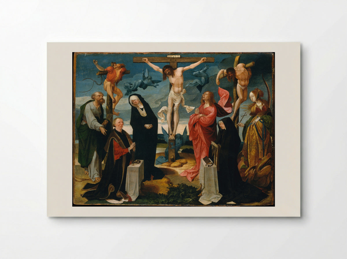 The Crucifixion with Donors and Saints Peter and Margaret of Antioch - Cornelis Engebrechtsz - Poster