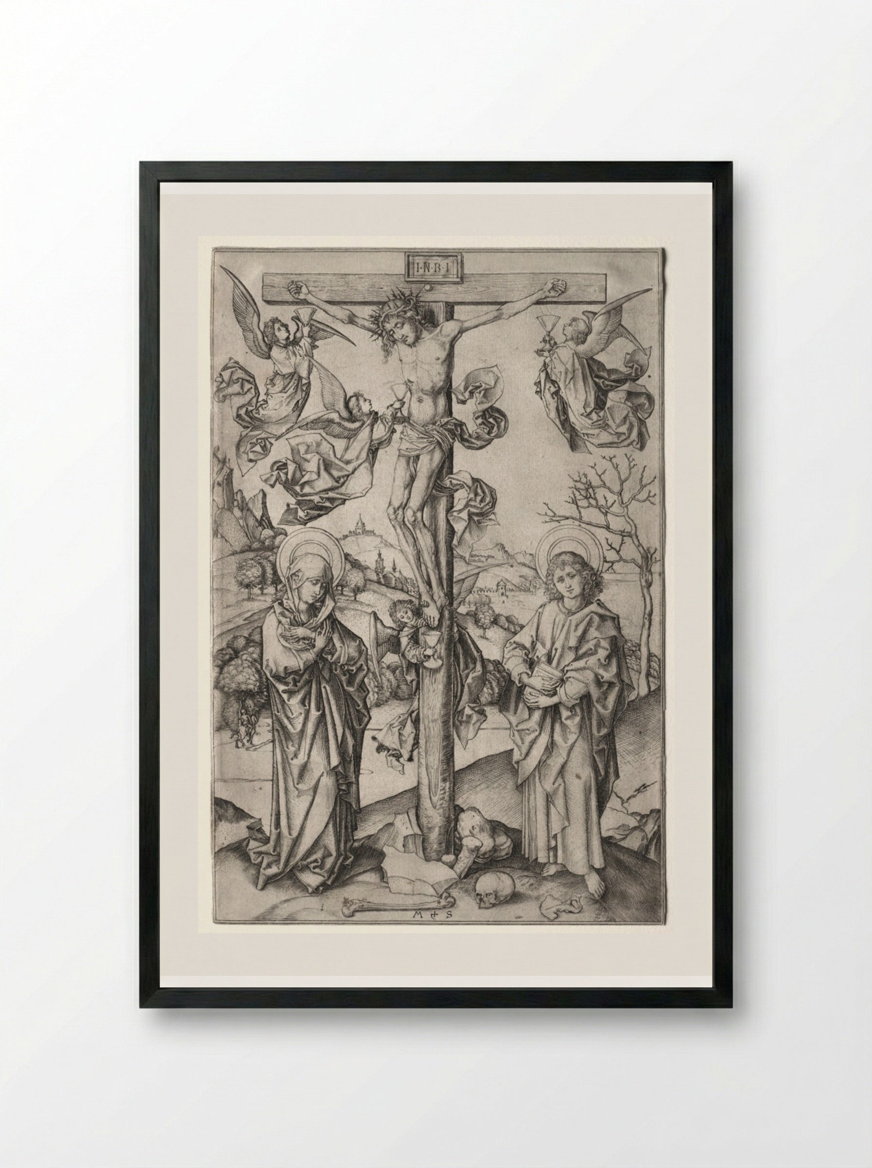 The Crucifixion with Four Angels - Martin Schongauer - Framed Print Black