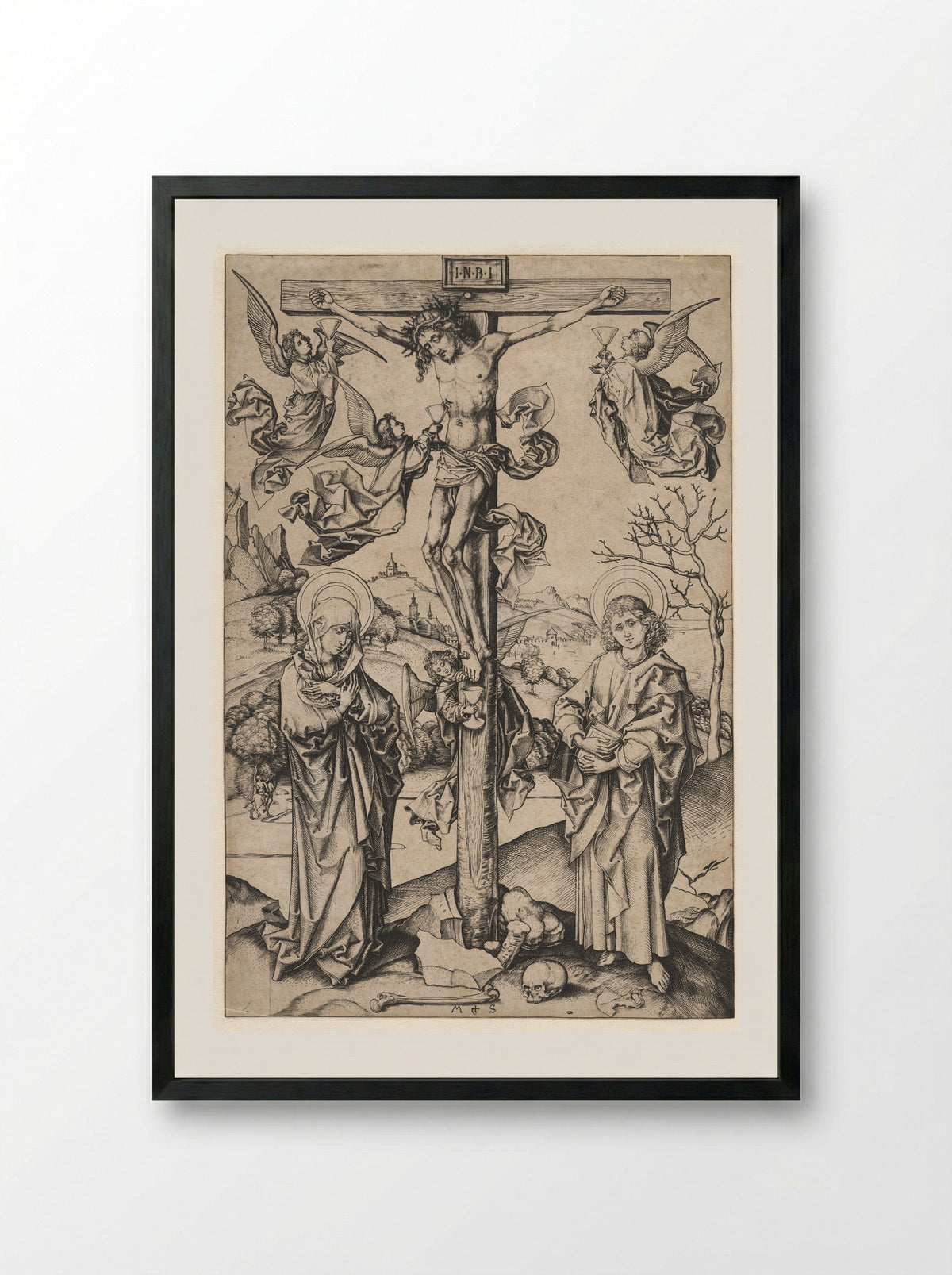 The Crucifixion with Four Angels - Martin Schongauer - Framed Print Black