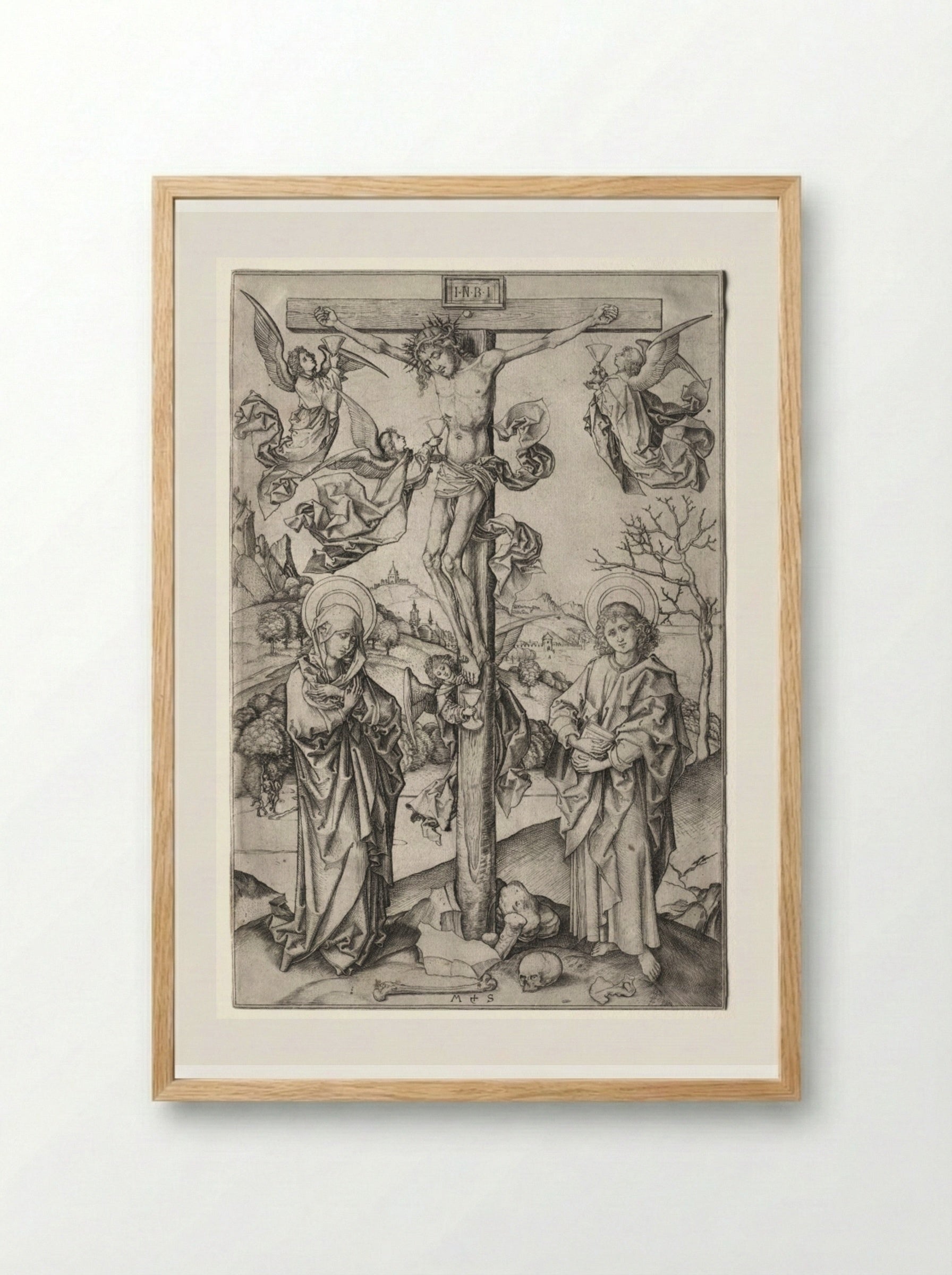 The Crucifixion with Four Angels - Martin Schongauer - Framed Print Wood