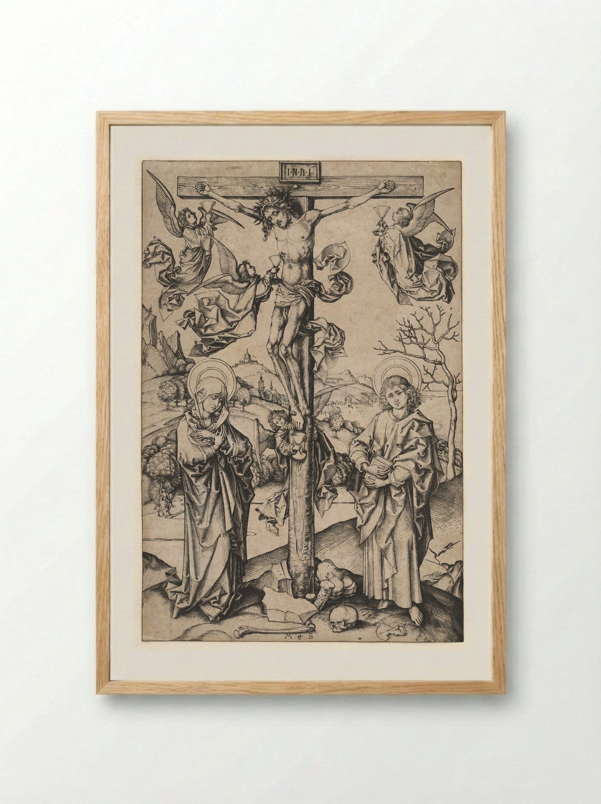 The Crucifixion with Four Angels - Martin Schongauer - Framed Print Wood