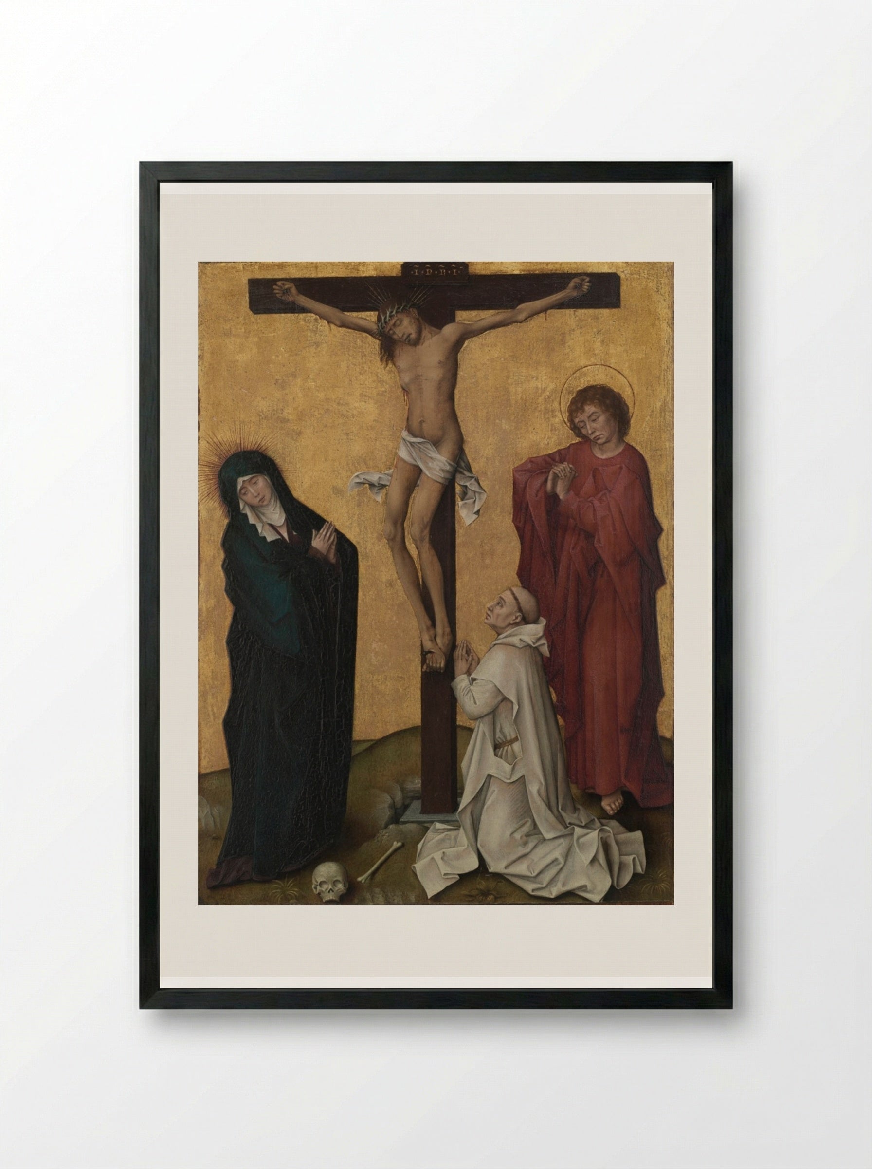 The Crucifixion with a Carthusian Monk - Rogier van der Weyden - Framed Print Black
