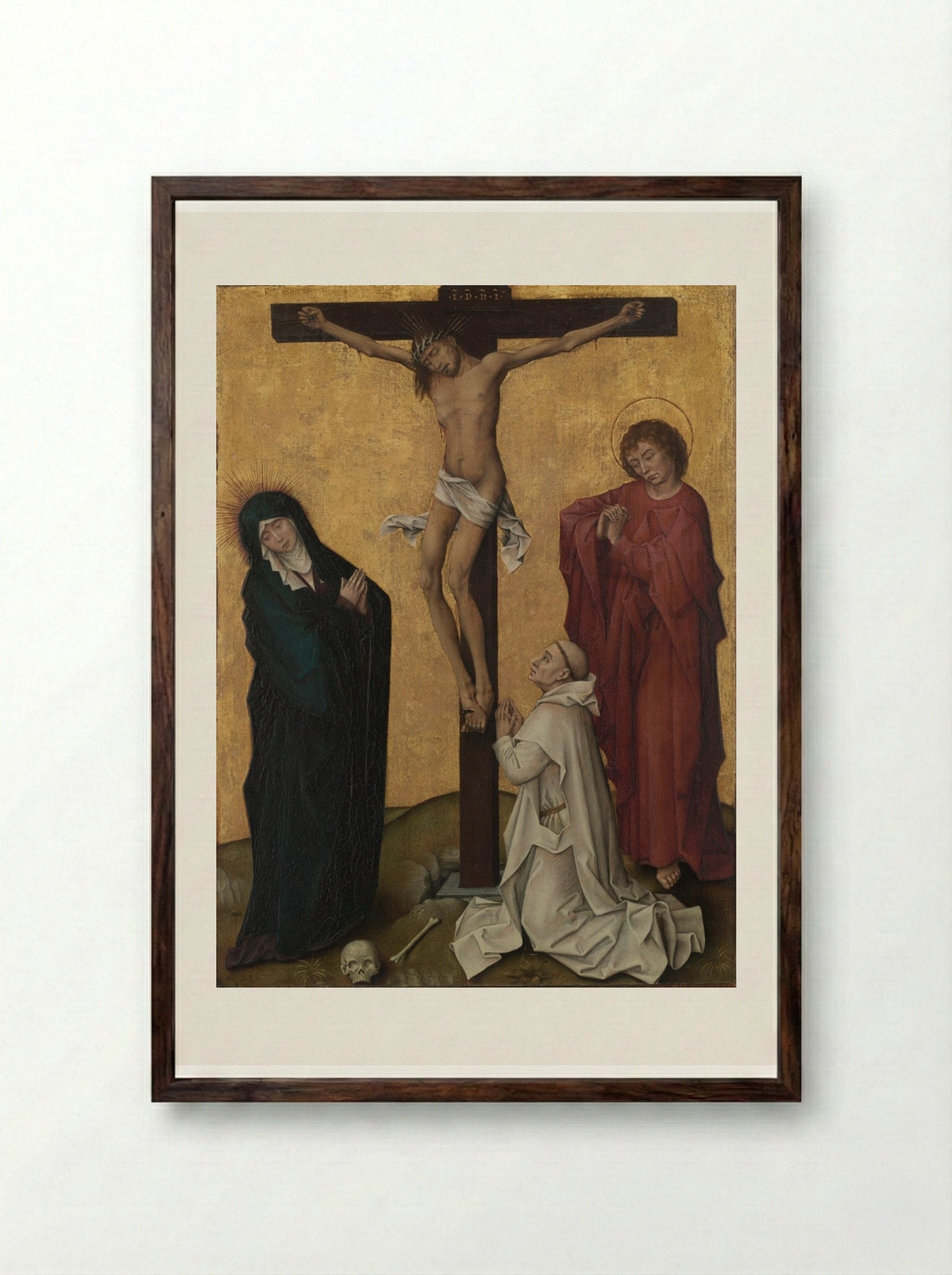 The Crucifixion with a Carthusian Monk - Rogier van der Weyden - Framed Print Dark Wood