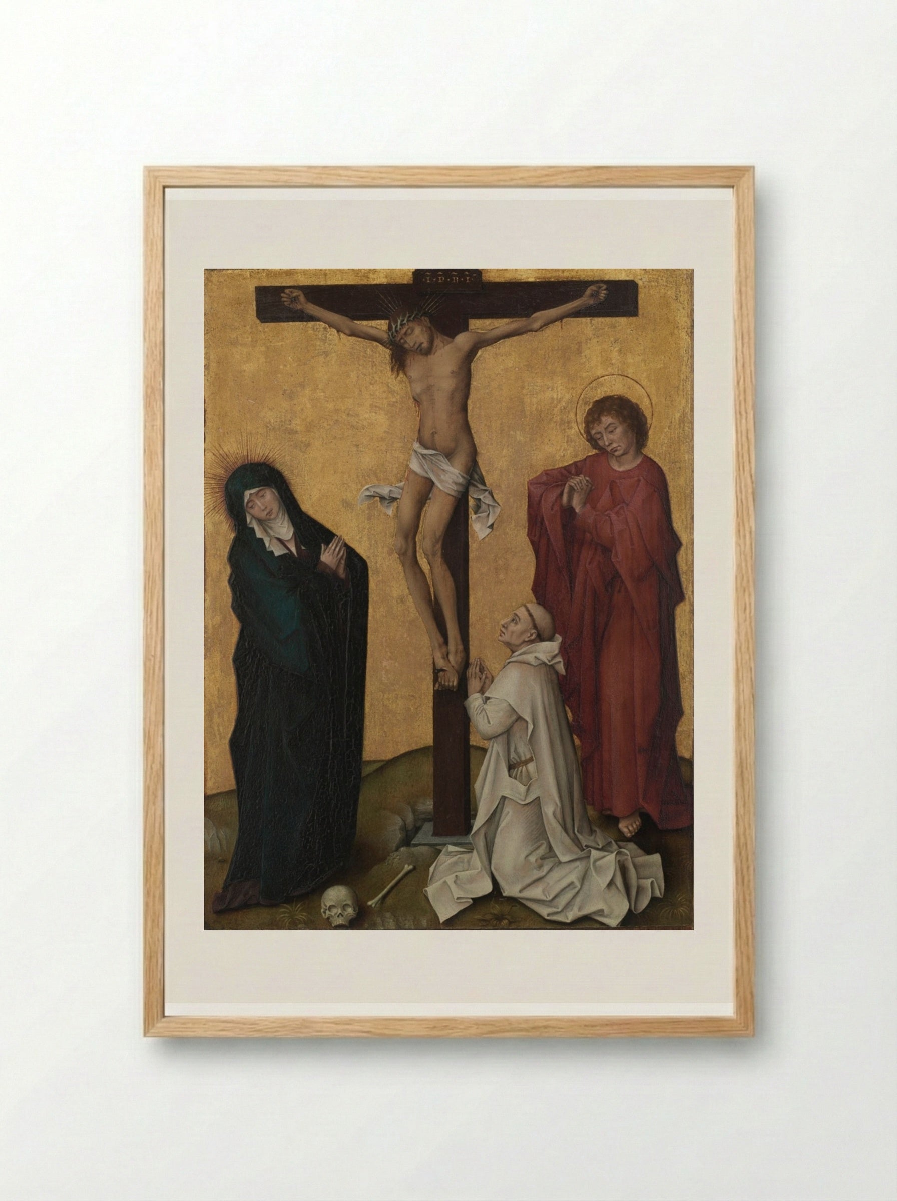 The Crucifixion with a Carthusian Monk - Rogier van der Weyden - Framed Print Wood