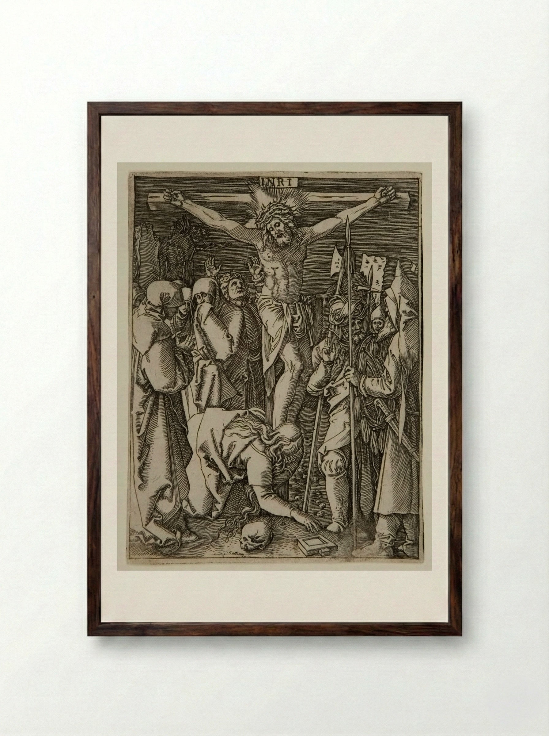 The Crucifixion - Marcantonio Raimondi - Framed Print Dark Wood