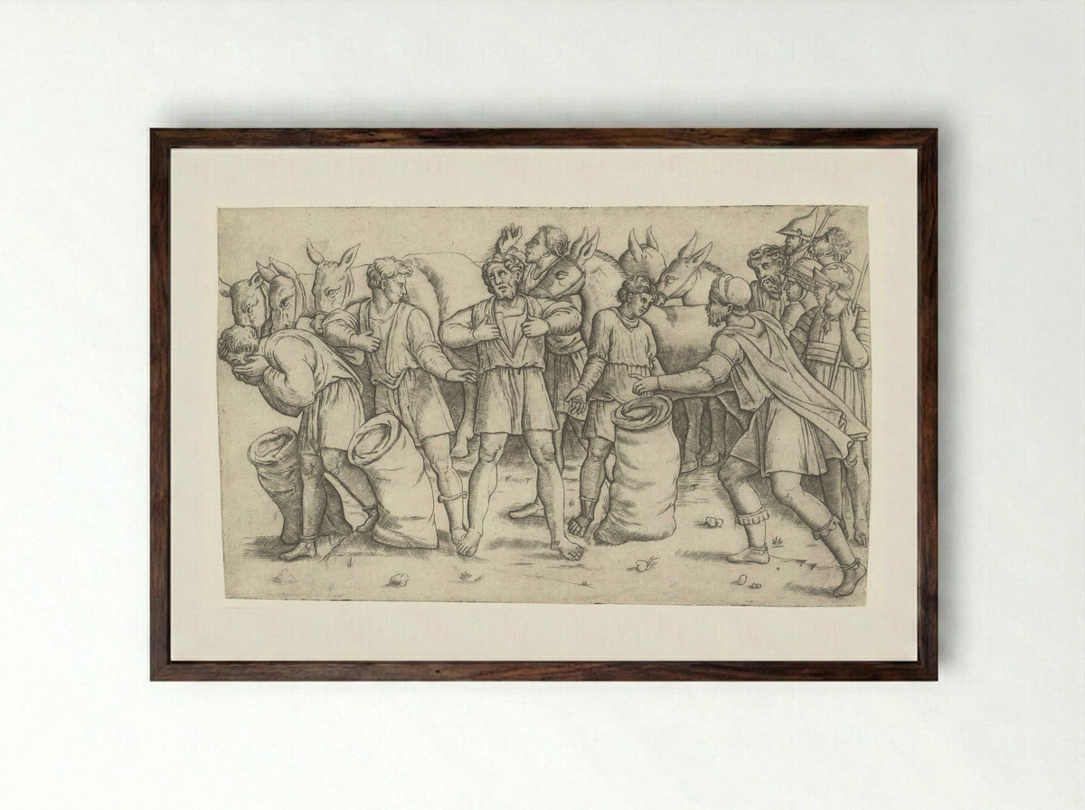The Cup of Joseph Found in Benjamin's Sack - Giovanni Antonio da Brescia - Framed Print Dark Wood
