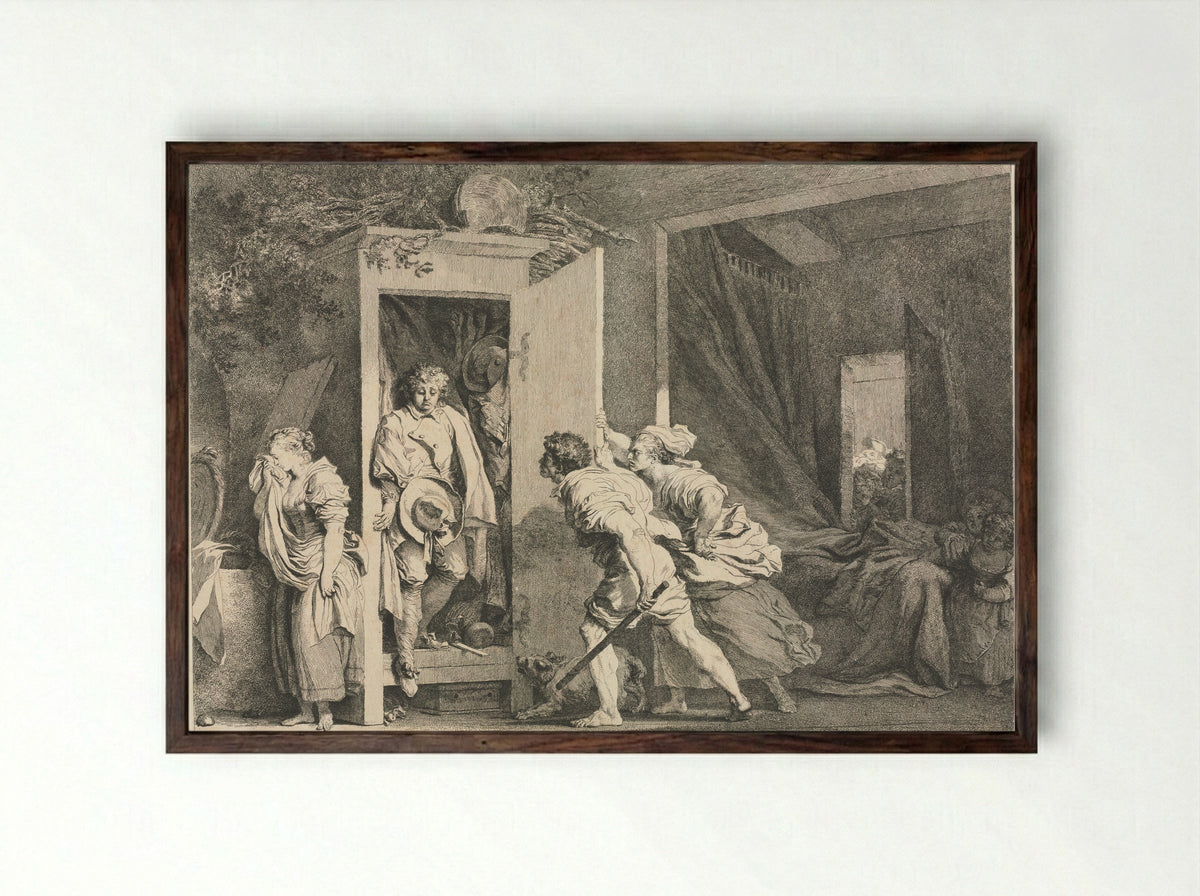 The Cupboard - Jean-Honoré Fragonard - Framed Print Dark Wood