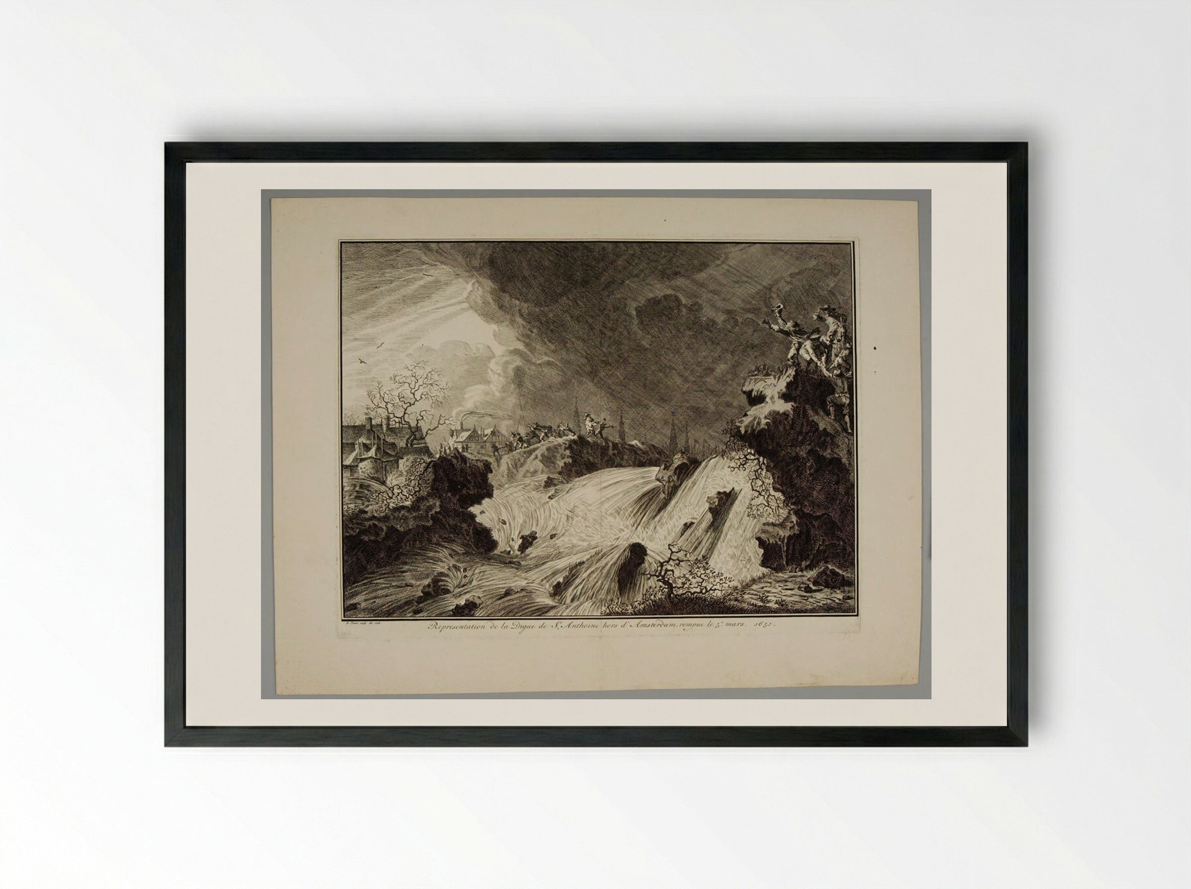 The Dam of S. Antoine Outside of Amsterdam Breaks on March 5, 1651 - Bernard Picart - Framed Print Black