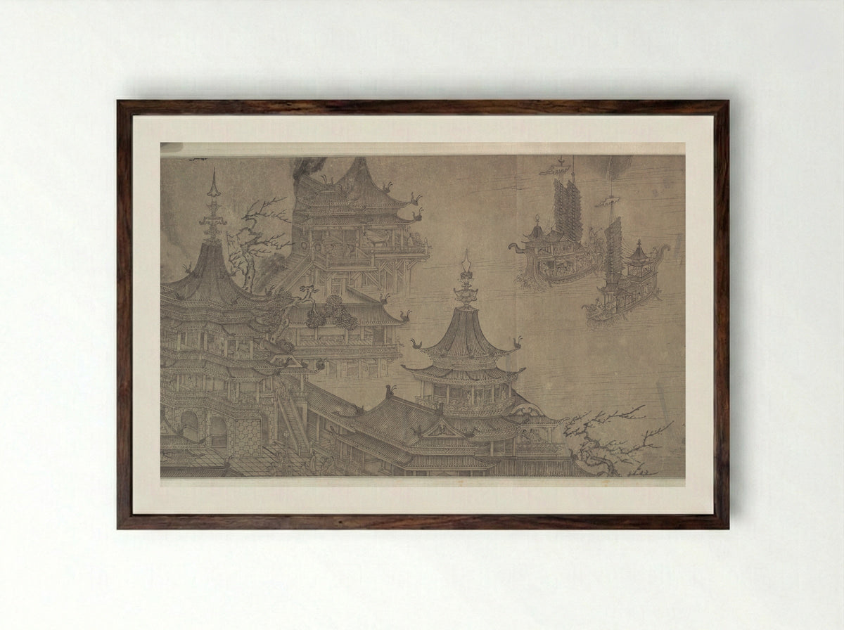 The Daming Palace - Wang Zhenpeng - Framed Print Dark Wood
